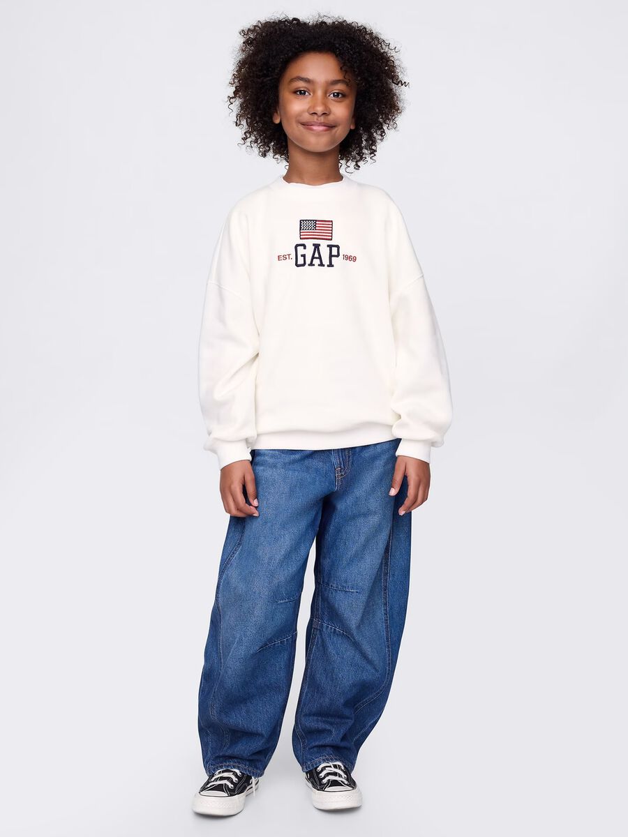 White sweatshirt with logo and flag print_1