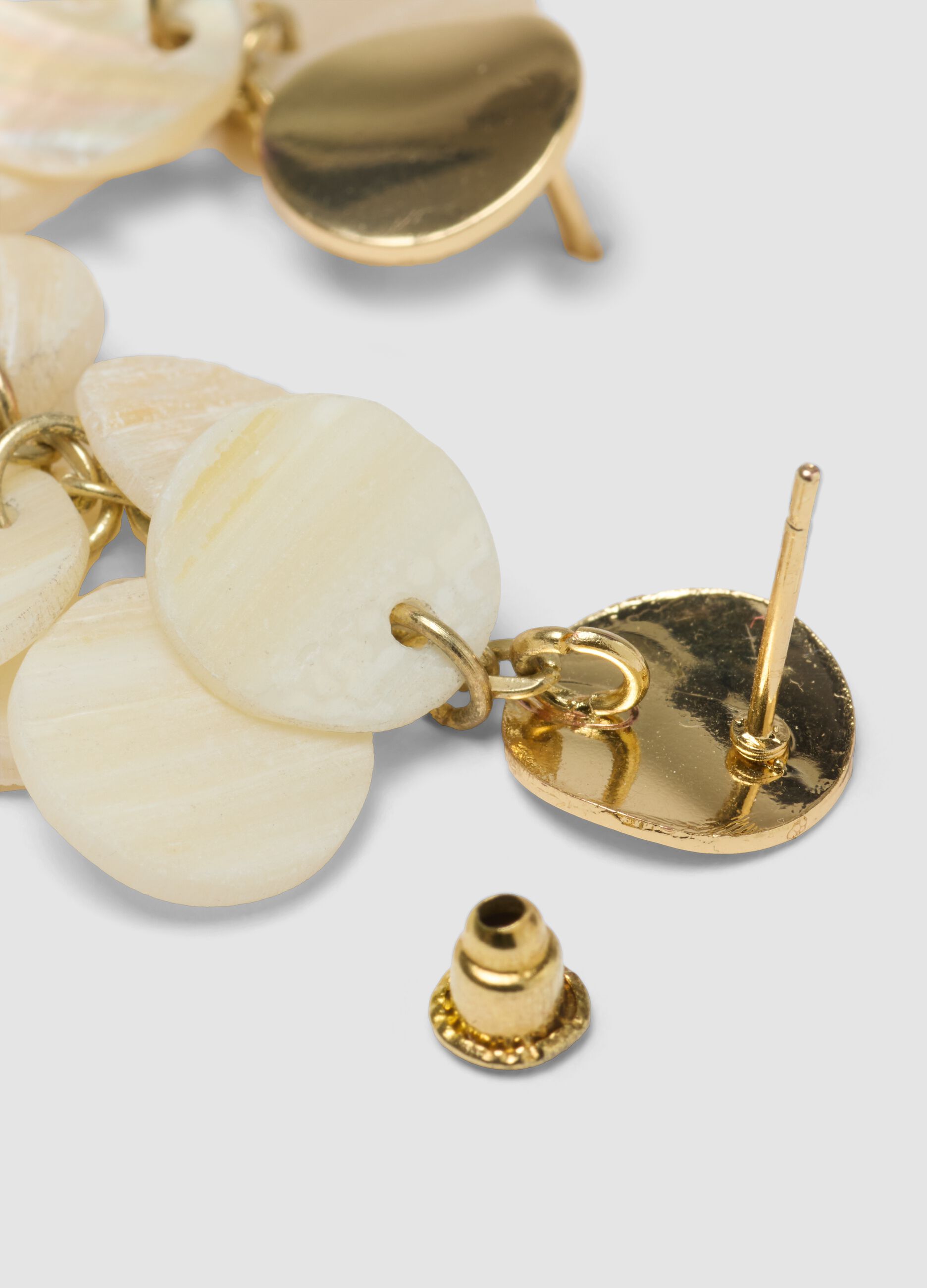 Drop earrings with pearlescent discs and gold-tone details