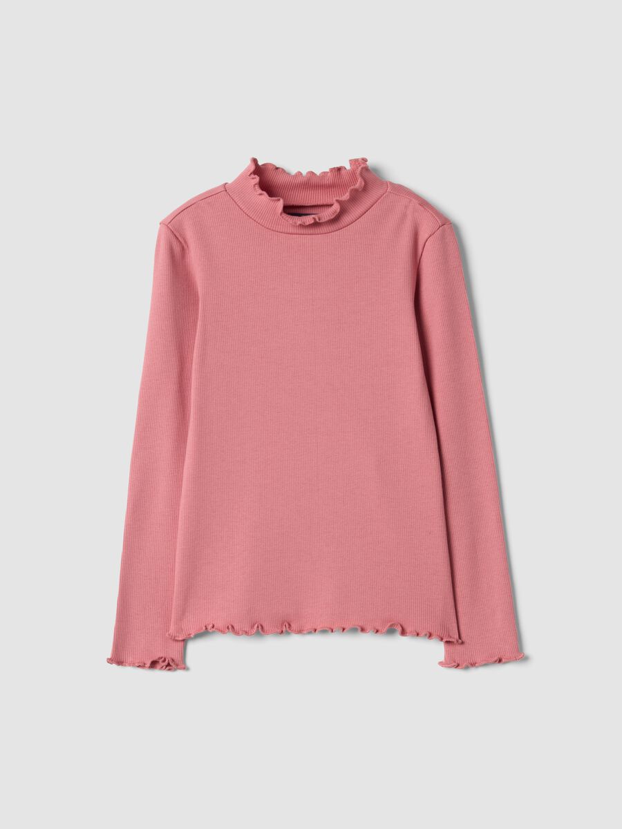 T-shirt rosa in cotone organico elasticizzato Collo rialzato_0