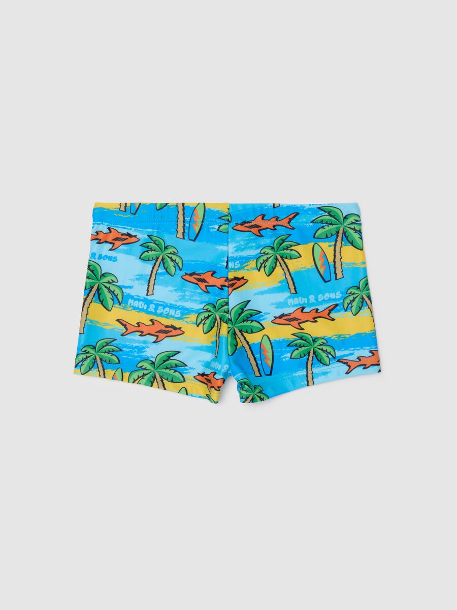 Children's swimsuit in multicoloured stretch fabric with tropical print_1