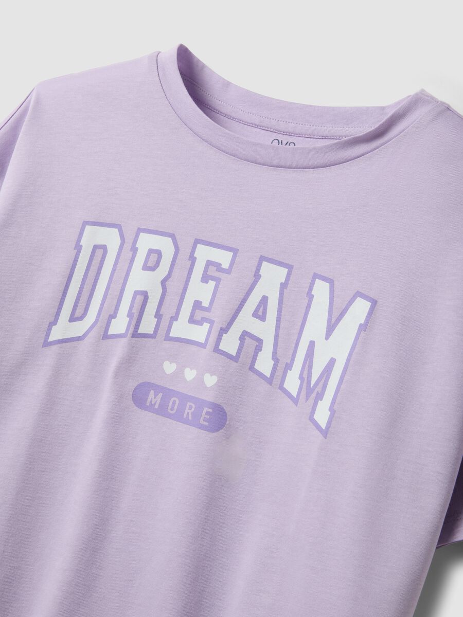 Girls&rsquo; purple short pyjamas in 100% organic cotton with slogan_2