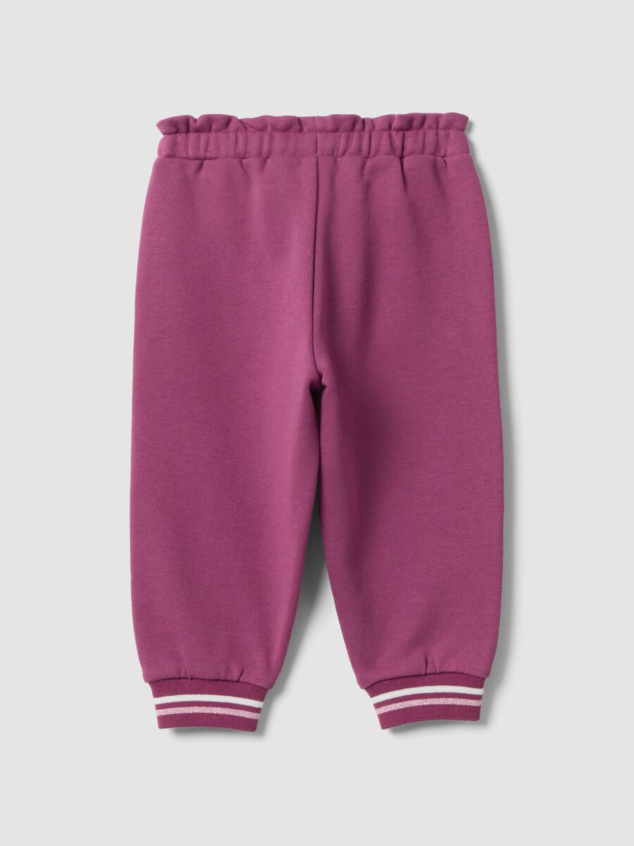 Pantaloni jogger viola in puro cotone con ricamo Lilo & Stitch per bimba_1