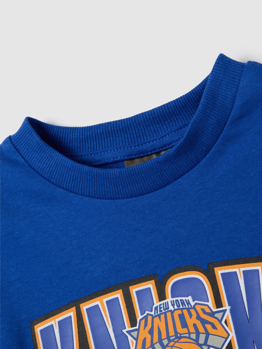Children's blue pure cotton regular fit T-shirt with New York Knicks logo_3