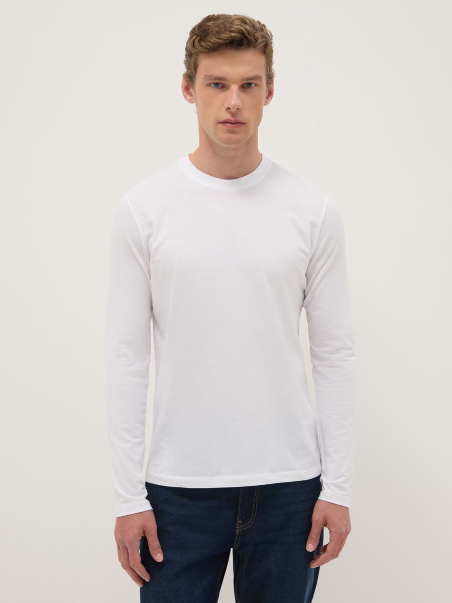 White long sleeve T-shirt in stretchy cotton regular fit_0