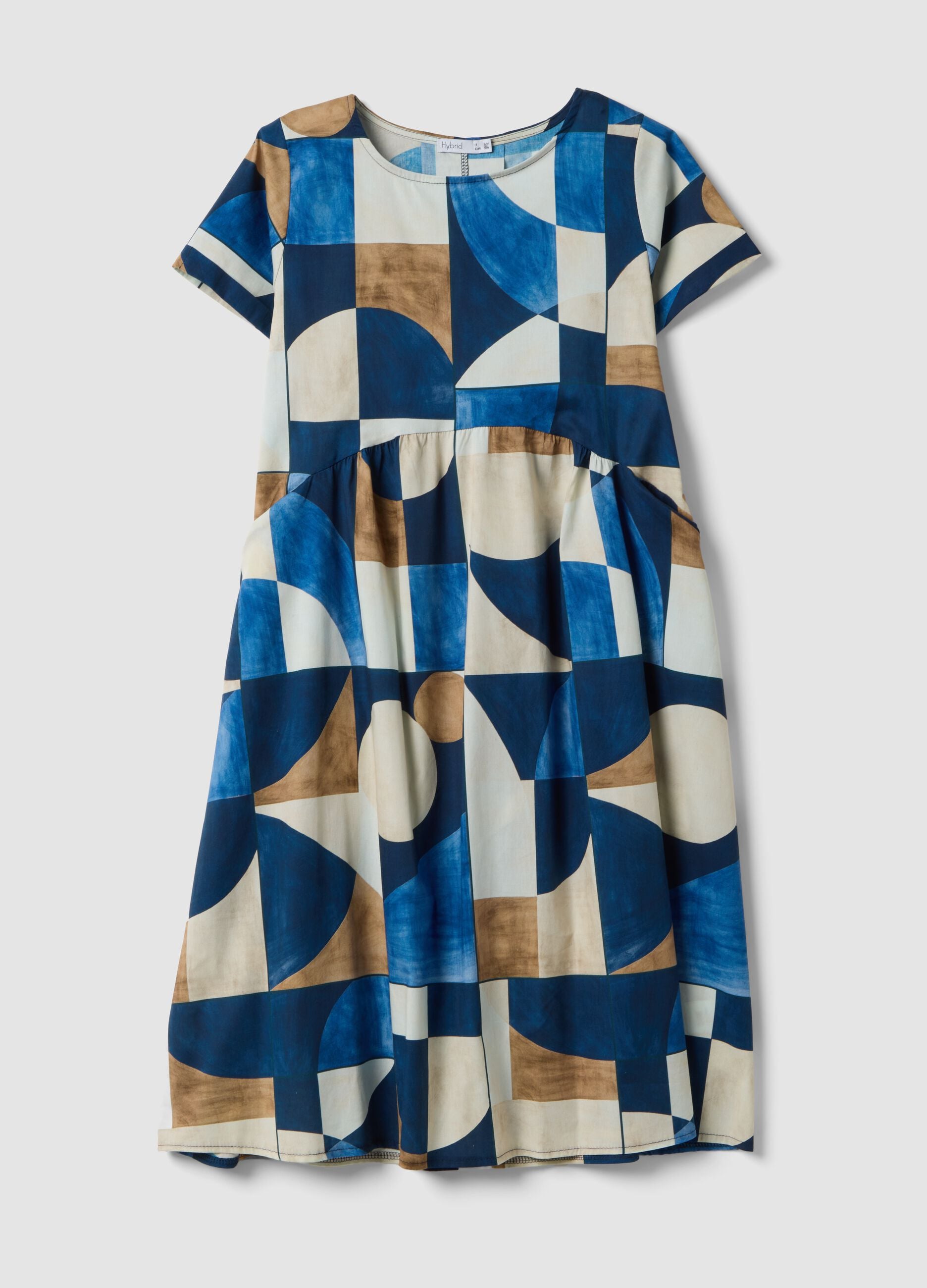 Multicolour stretch cotton midi dress with geometric print