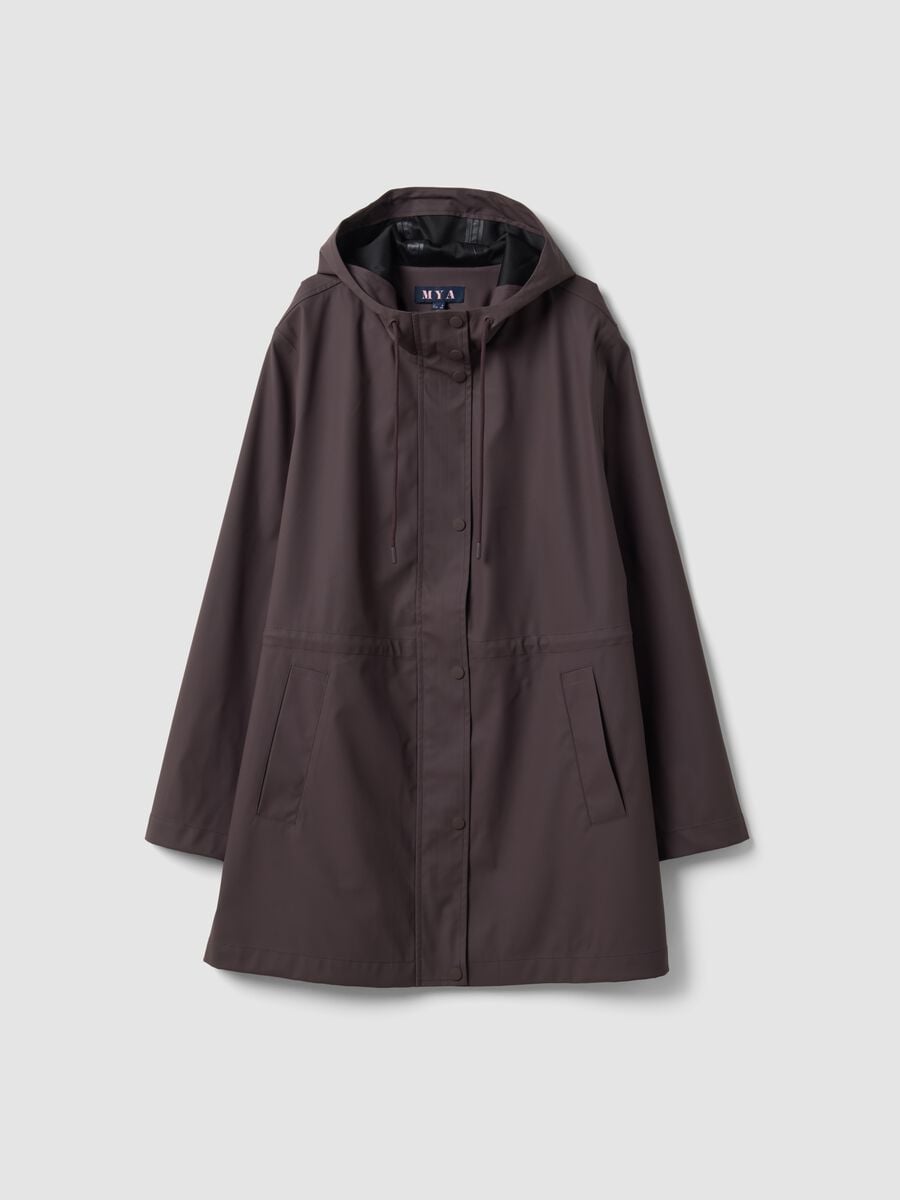 Giacca antipioggia viola con cappuccio e chiusura zip e bottoni regular fit_0