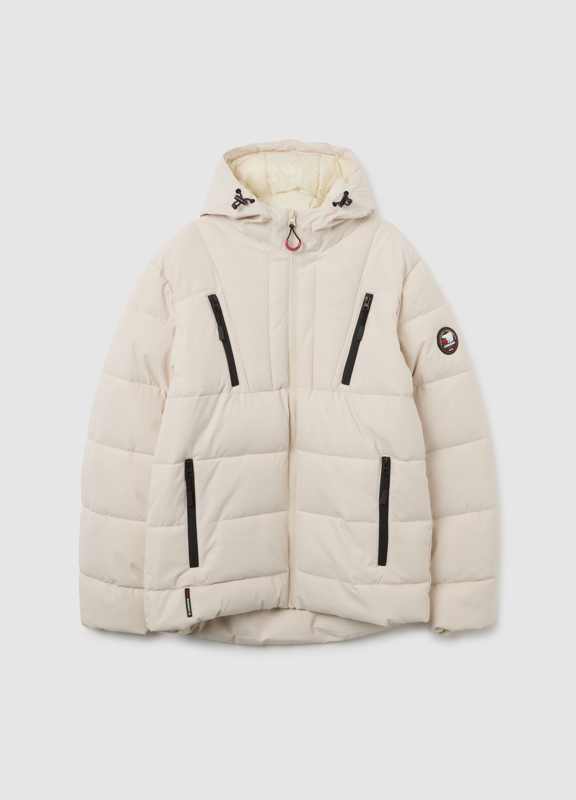 Beige Padded Jacket with Hood and Zip