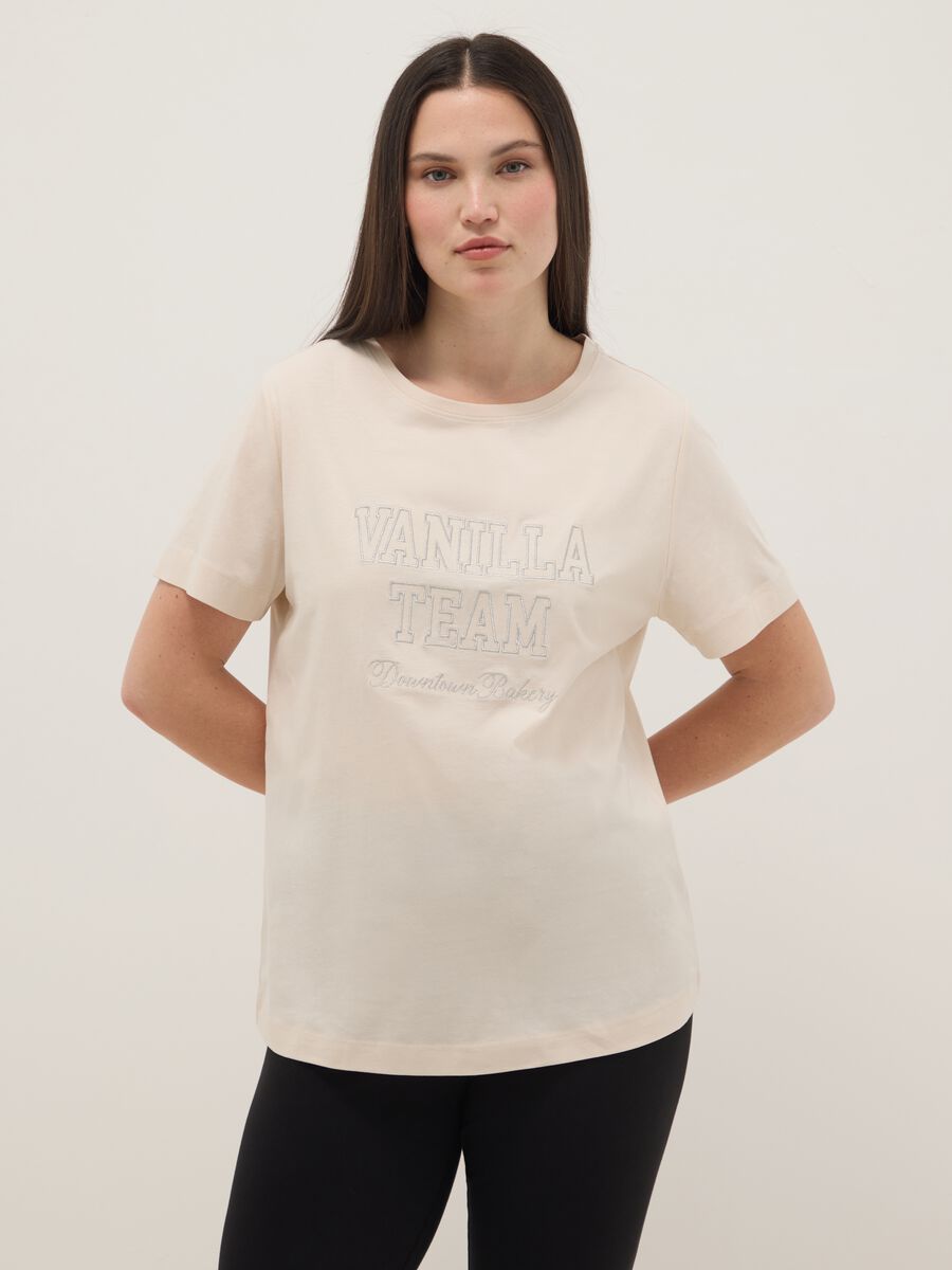 Beige pure cotton regular fit T-shirt with print_0