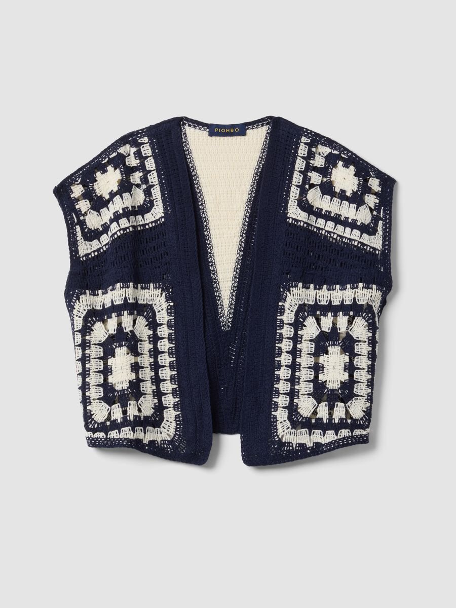 Blue and white regular-fit crochet cotton-blend gilet_4