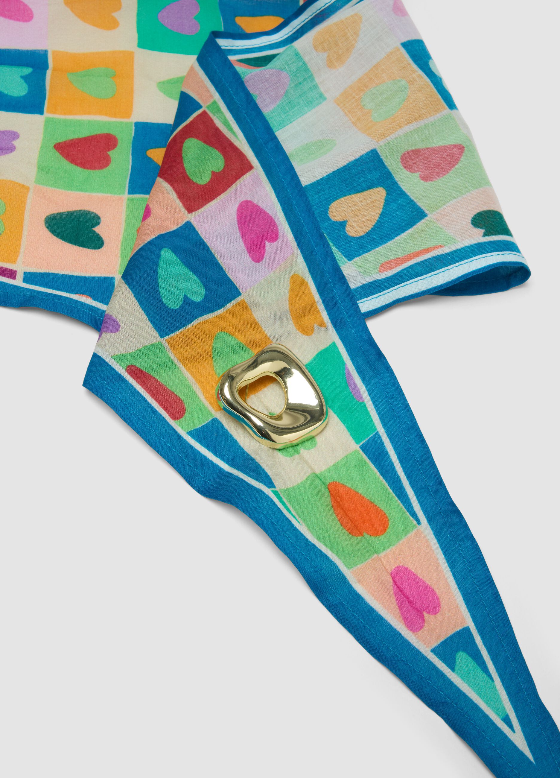 Foulard multicolor in puro cotone con stampa cuori