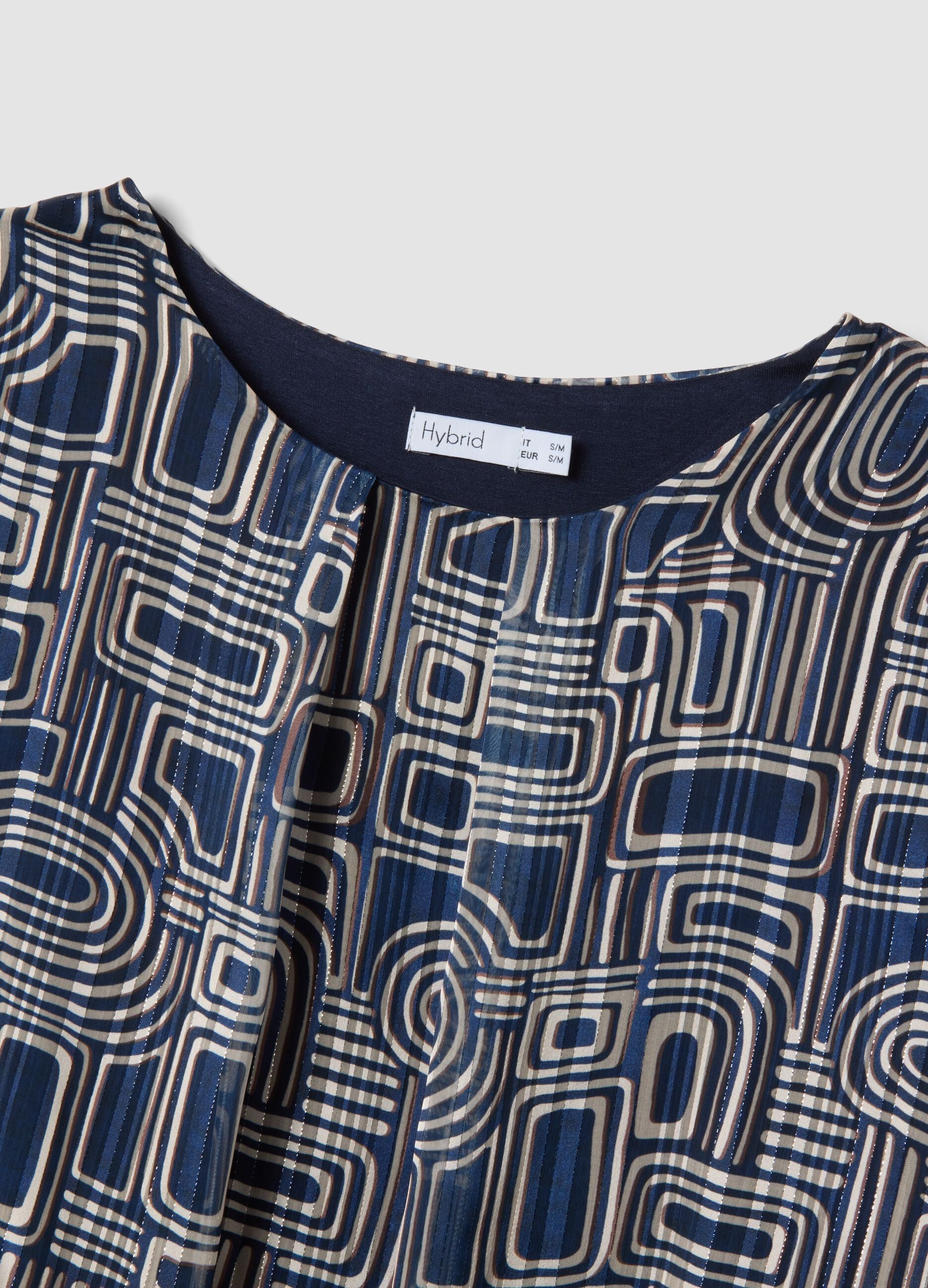 Blue geometric-print blouse with long sleeves, regular fit