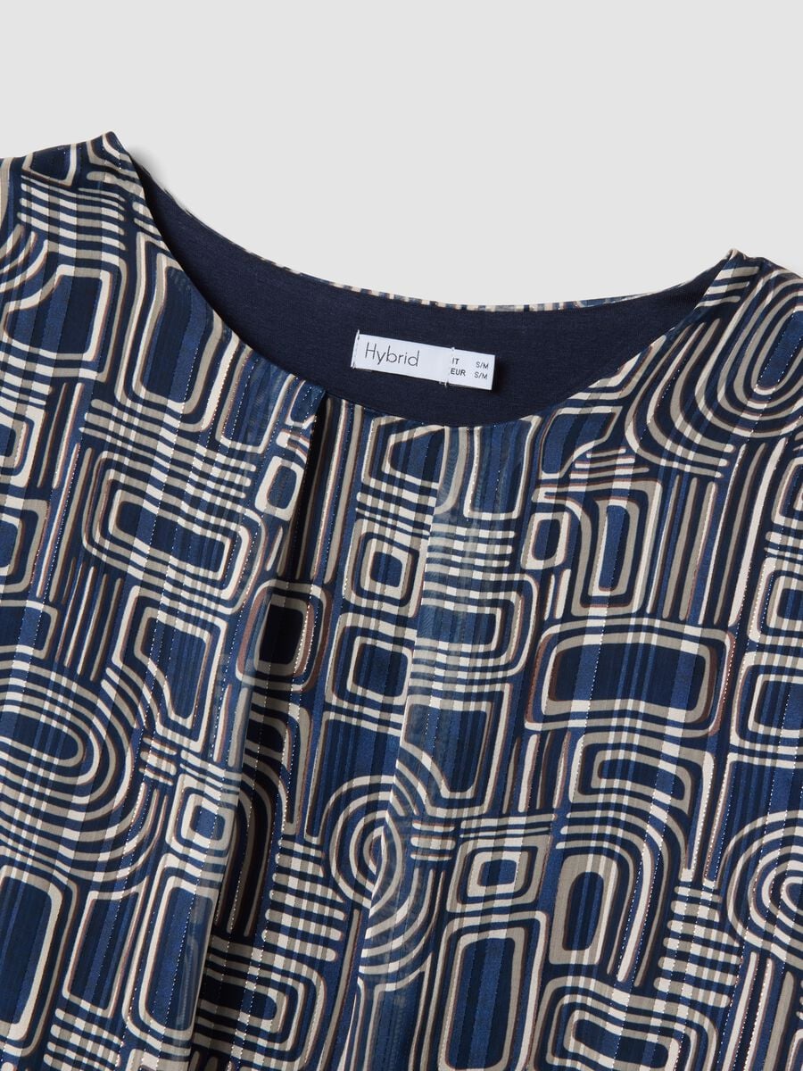 Blusa blu a fantasia geometrica con maniche lunghe regular fit_1
