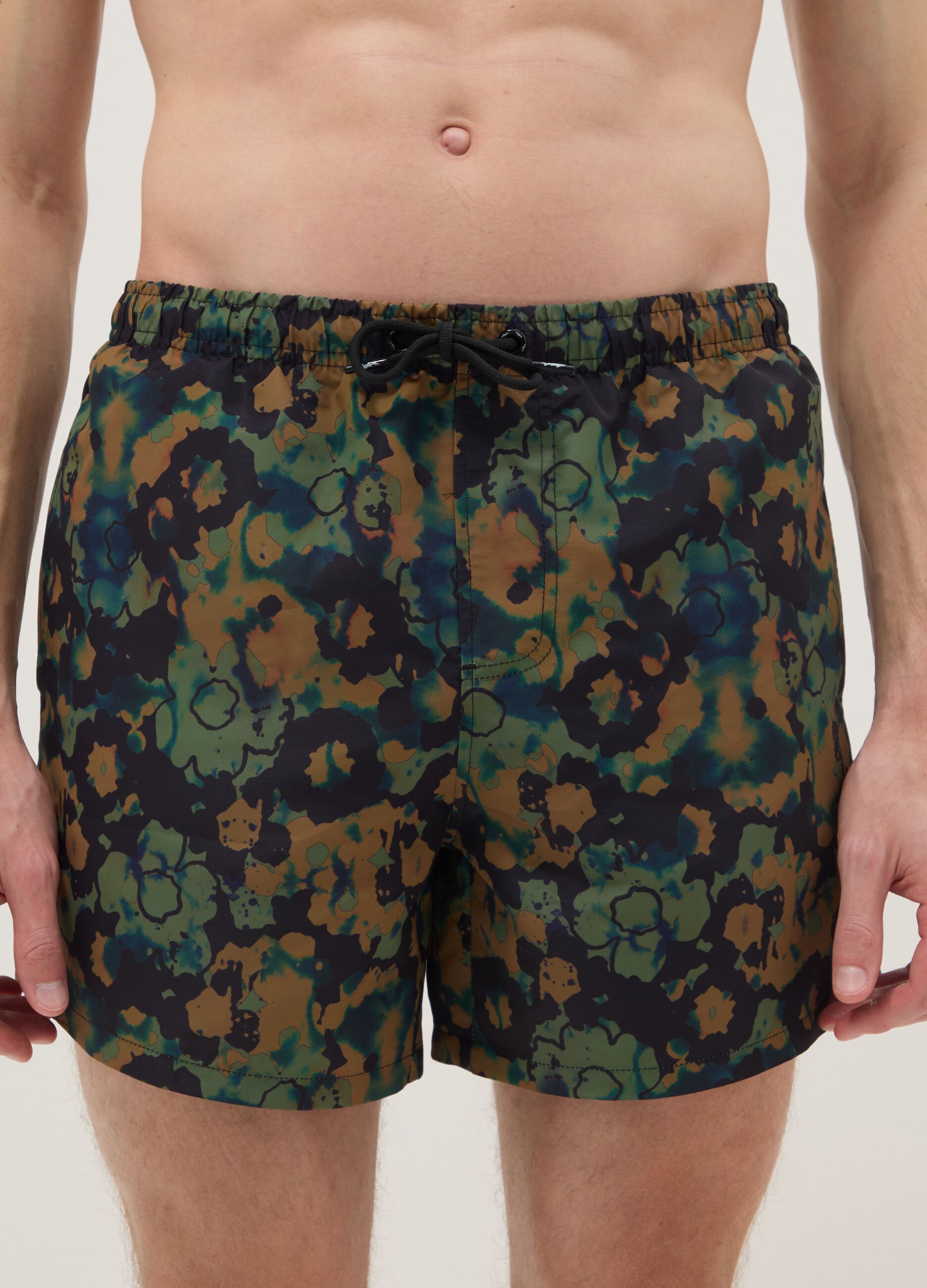 Multicolour camouflage swim shorts with drawstring