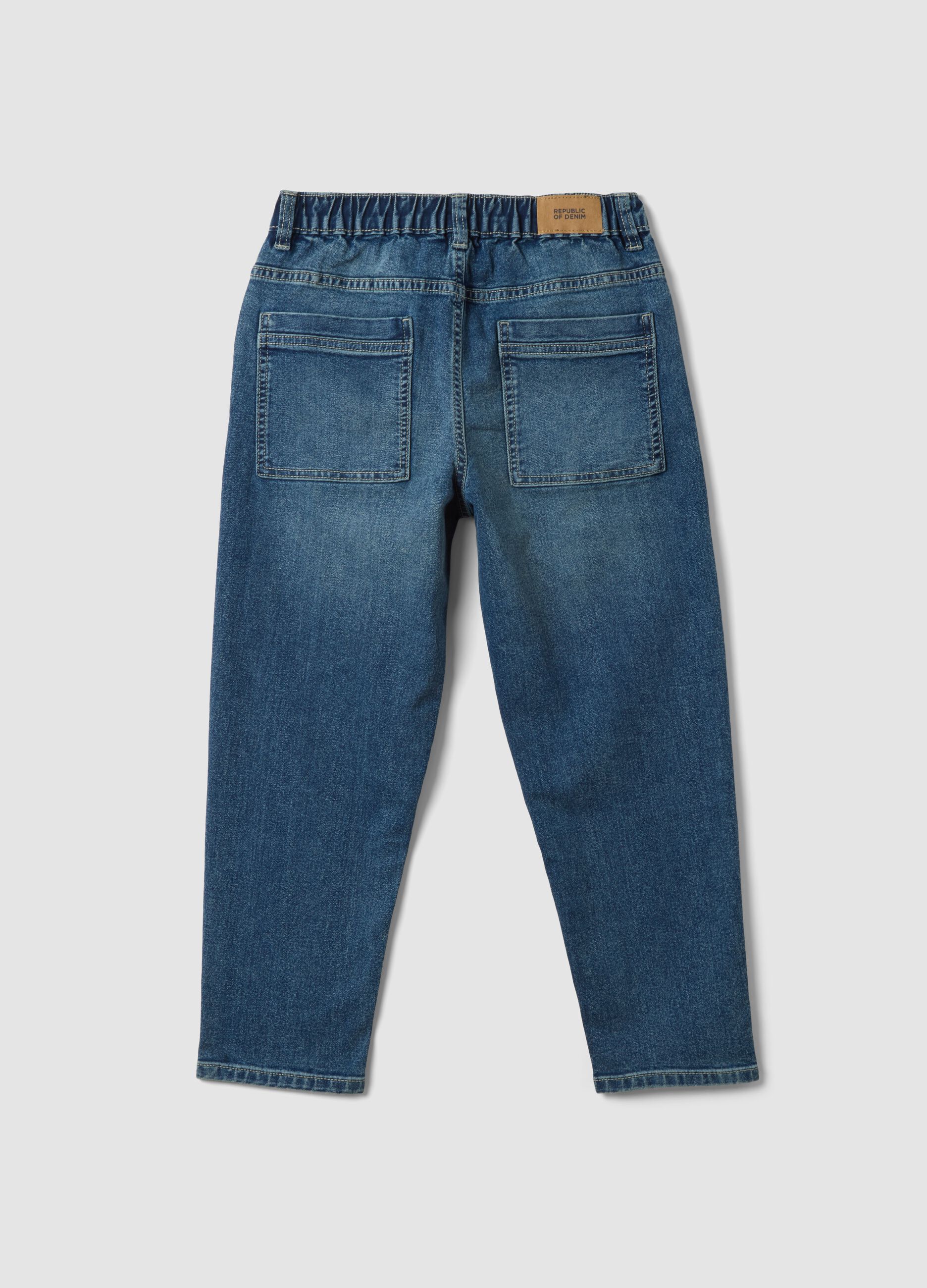 Blue stretch cotton jeans with elasticated waistband, comfort fit