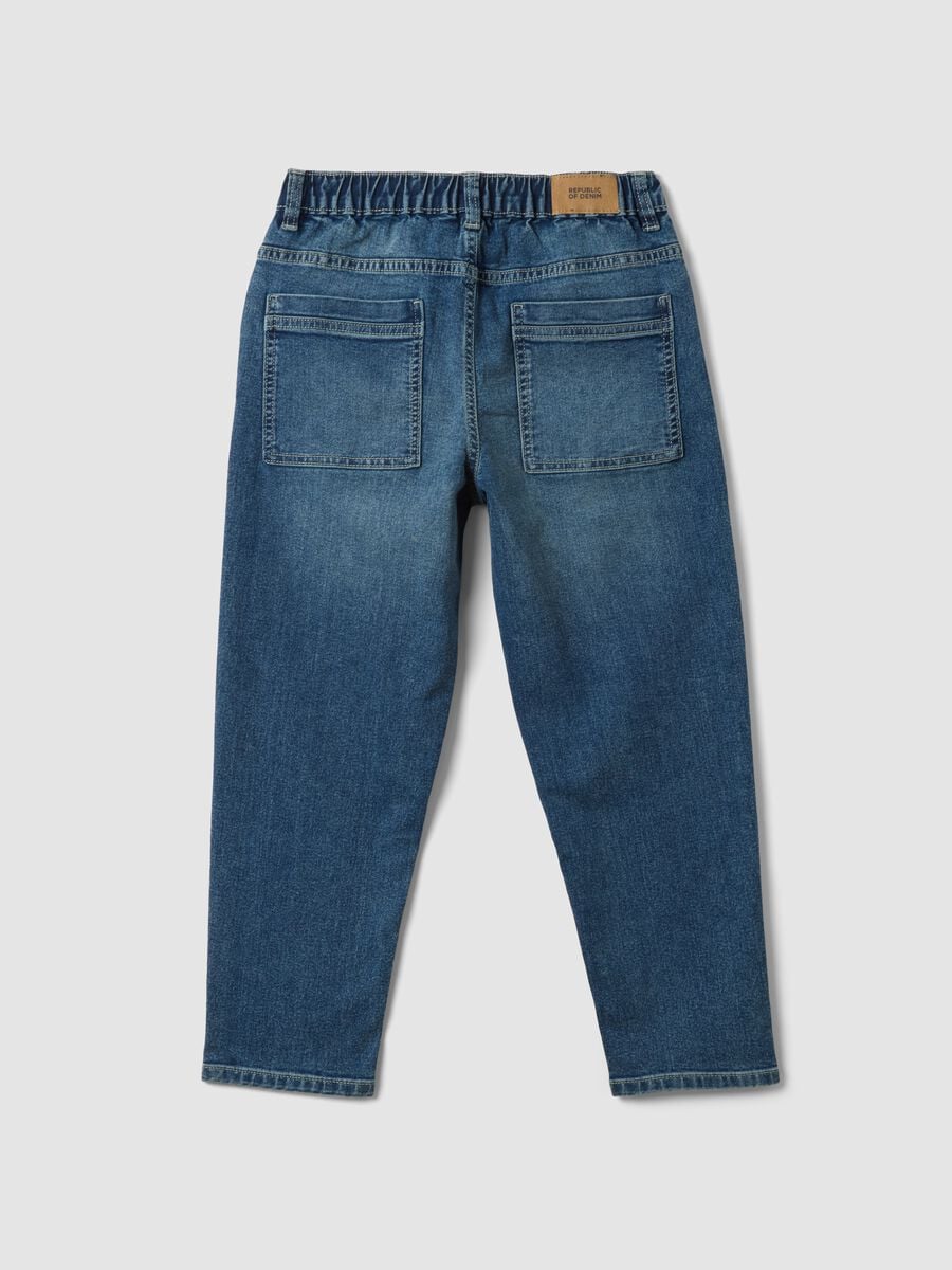 Blue stretch cotton jeans with elasticated waistband, comfort fit_5