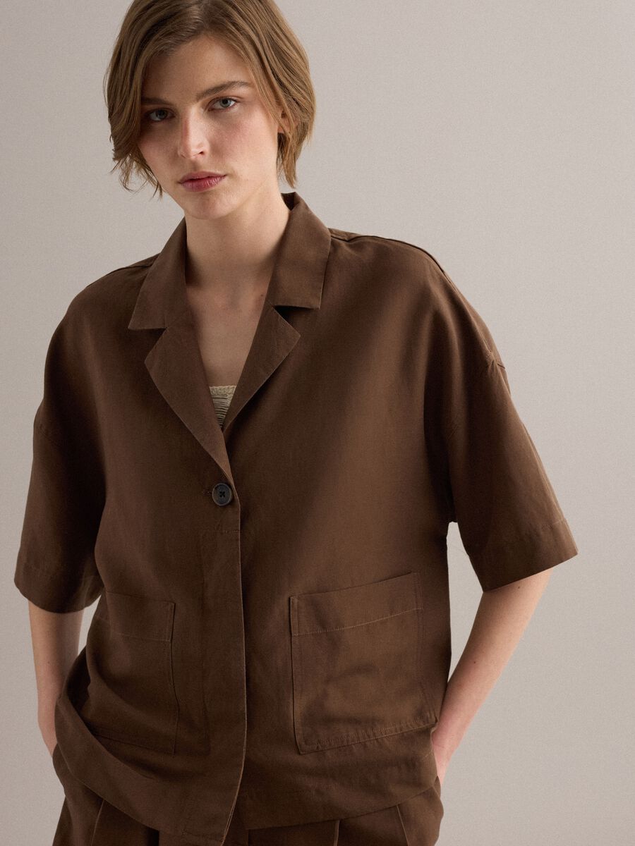 Brown Lyocell and Linen Blend Regular Fit Blazer_2