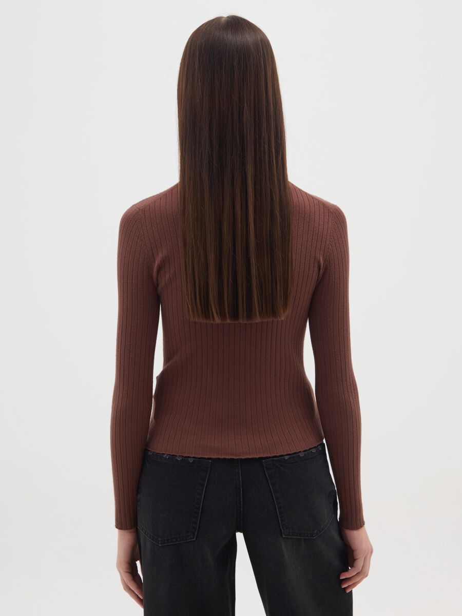 Brown high-neck sweater in viscose and polyamide blend_2