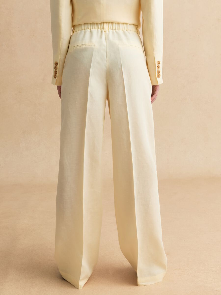 Elegant beige Lyocell and linen wide leg trousers_2