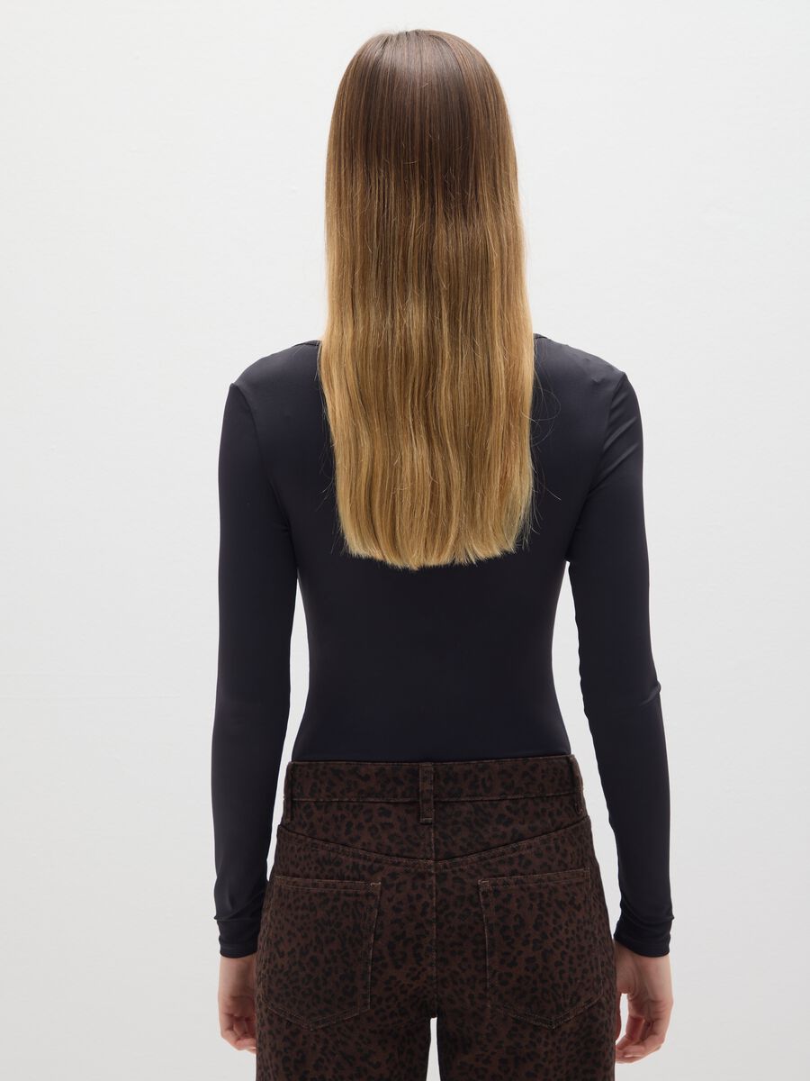 Black stretch fabric bodysuit with fitted fit_2