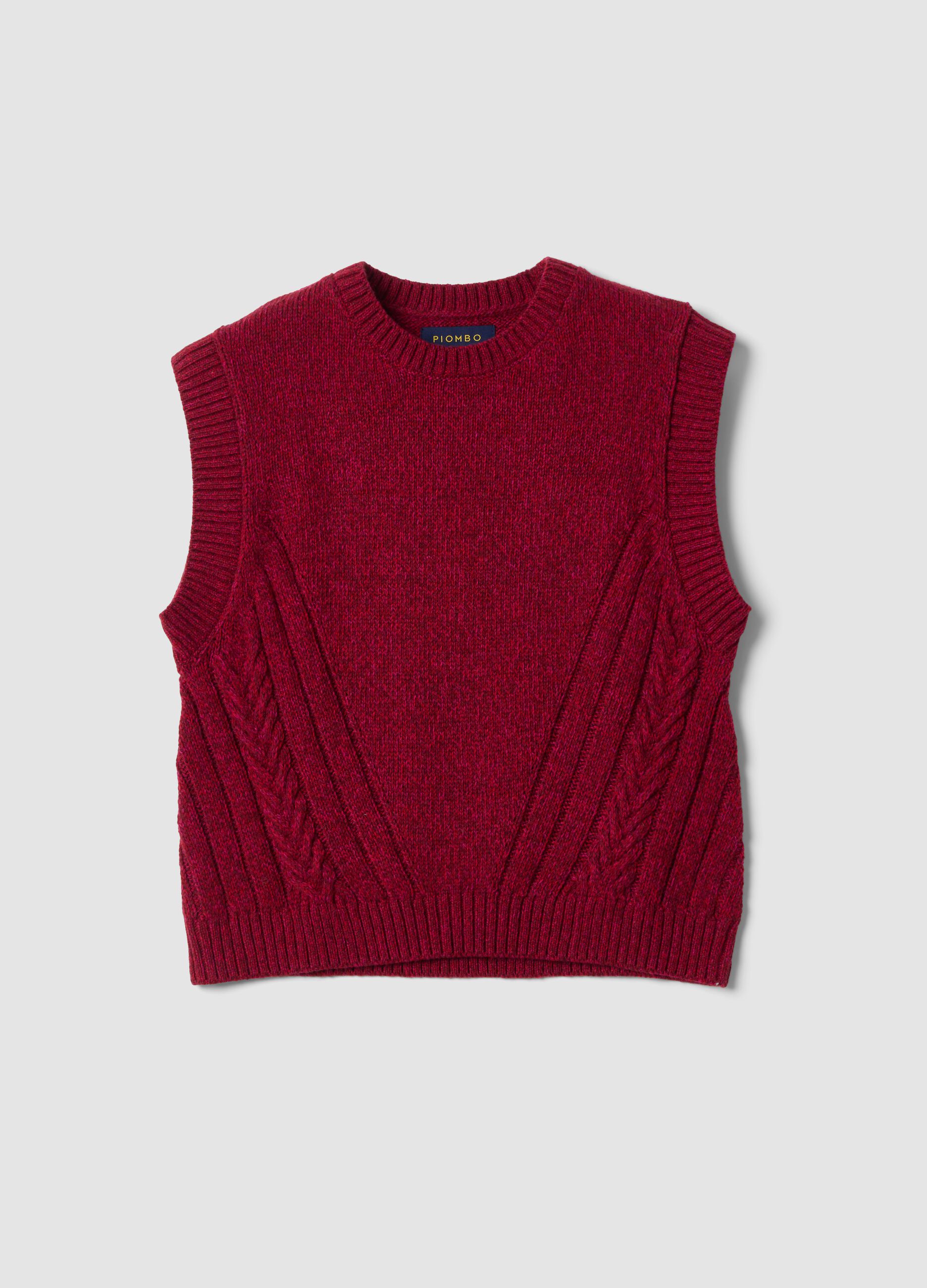 Red wool-blend crew-neck vest with oversized fit