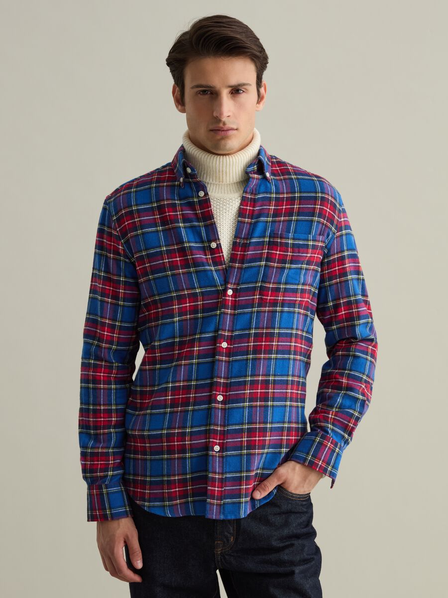 Flannel shirt with check pattern and button-down collar_0