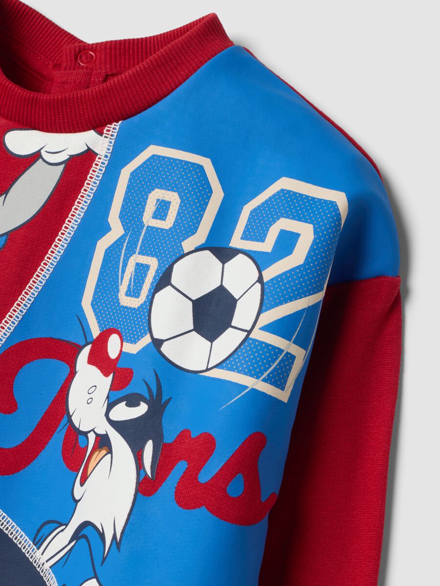 Completo jogging rosso in puro cotone organico con stampa Looney Tunes_2