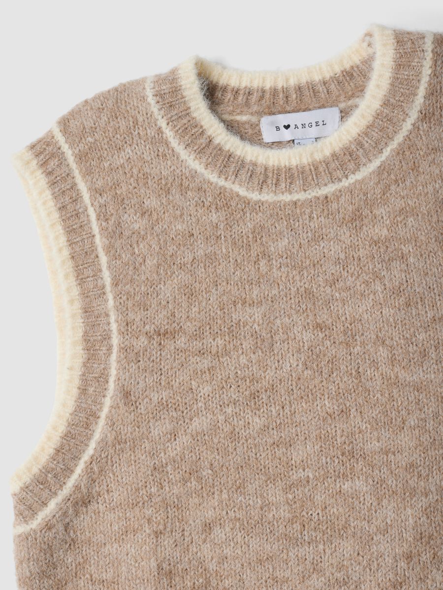 Gilet beige in lana elasticizzata a girocollo over fit_1