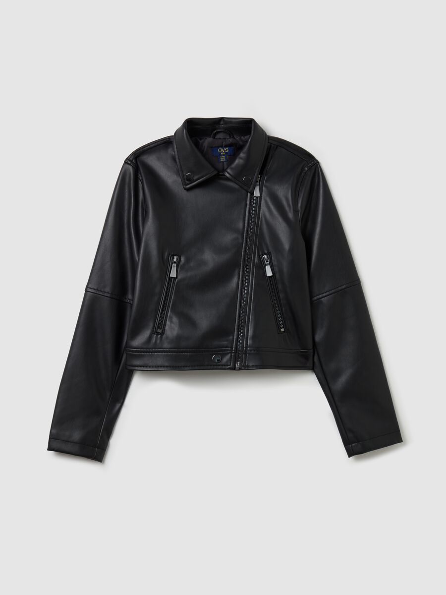 Giacca biker effetto lucido con zip_0