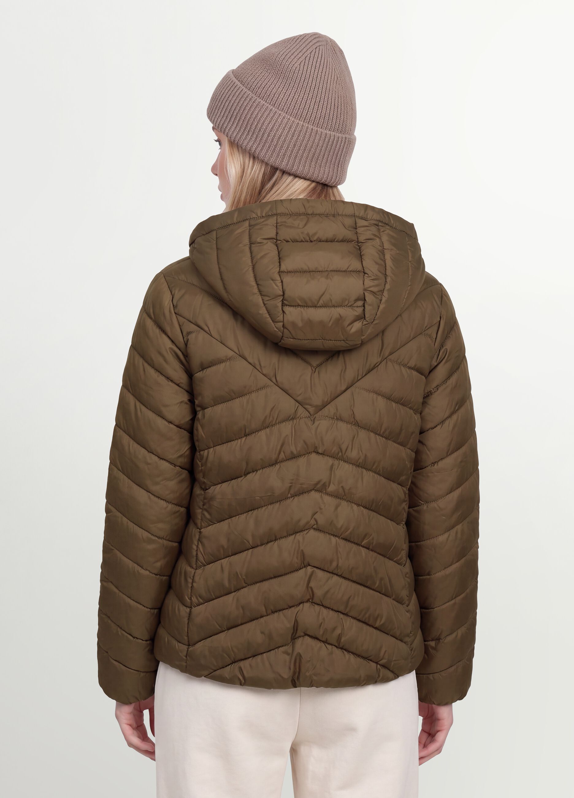 Green Ultralight quilted jacket with hood and zip