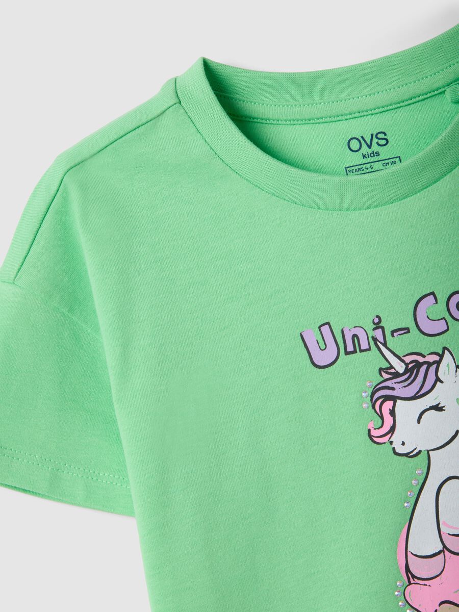 T-shirt in puro cotone verde da bambina regular fit con gelato_3