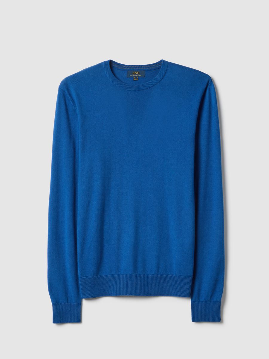 Blue crew neck pullover in cotton blend regular fit_4
