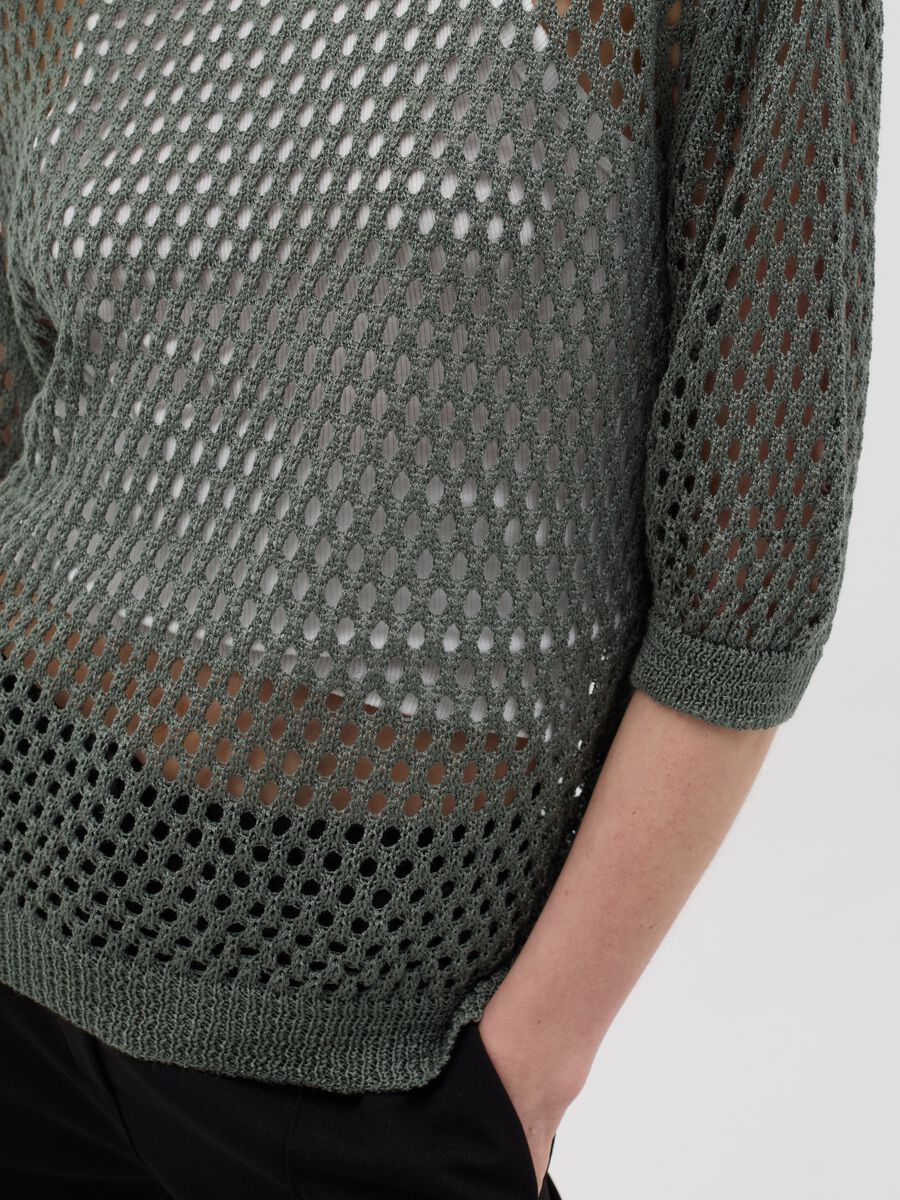 Green perforated jumper in acrylic and polyamide blend_3