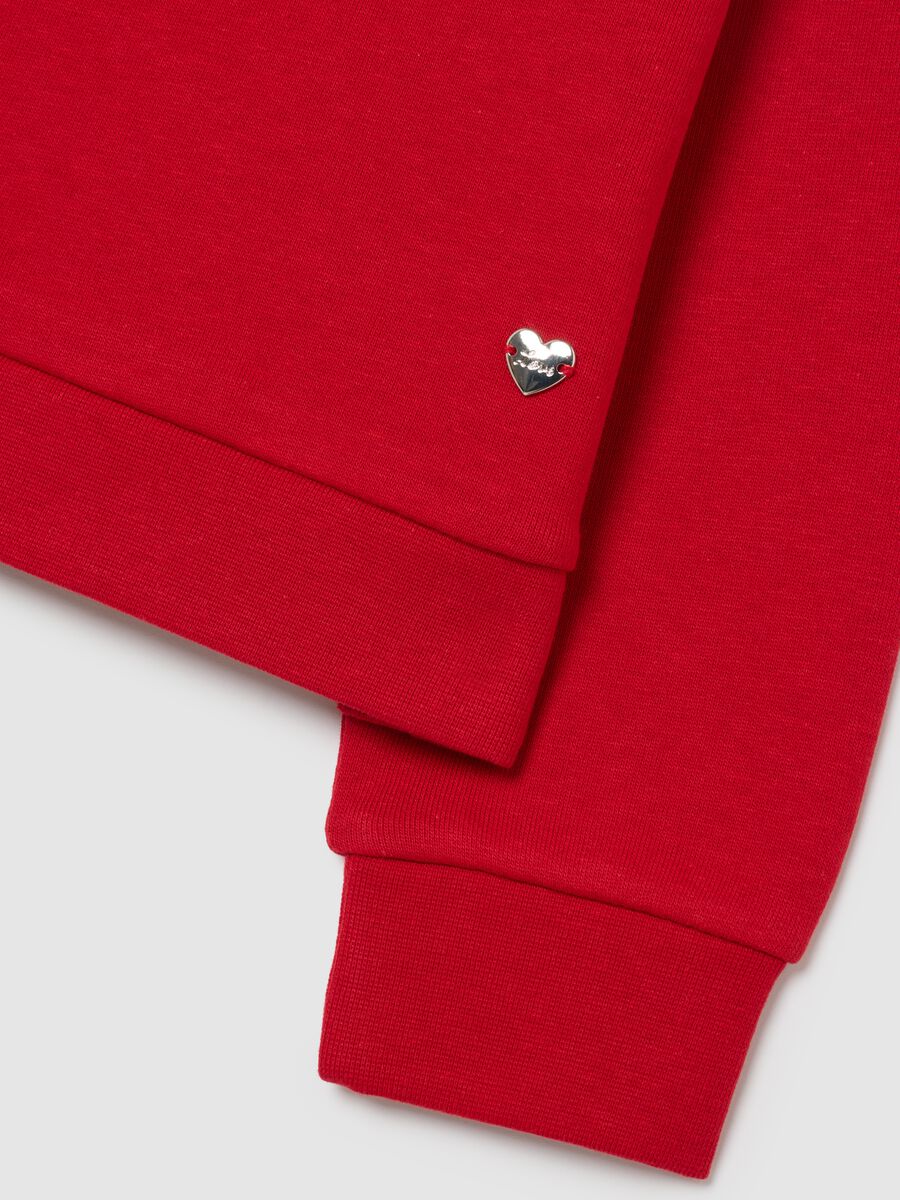 Felpa rossa da bambina in misto cotone regular fit con collo decorato_3