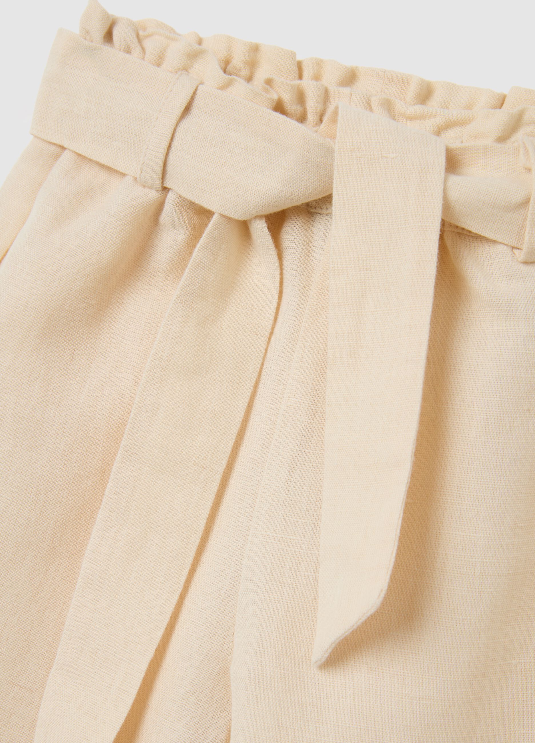 Girls' beige wide-leg culotte trousers in linen blend