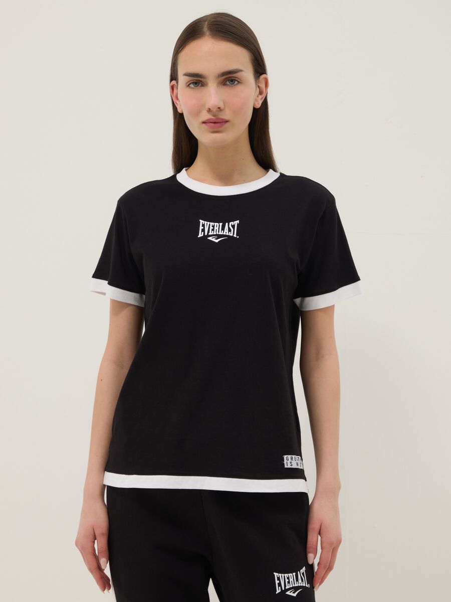 T-shirt in puro cotone nera regular fit con finiture bianche_0