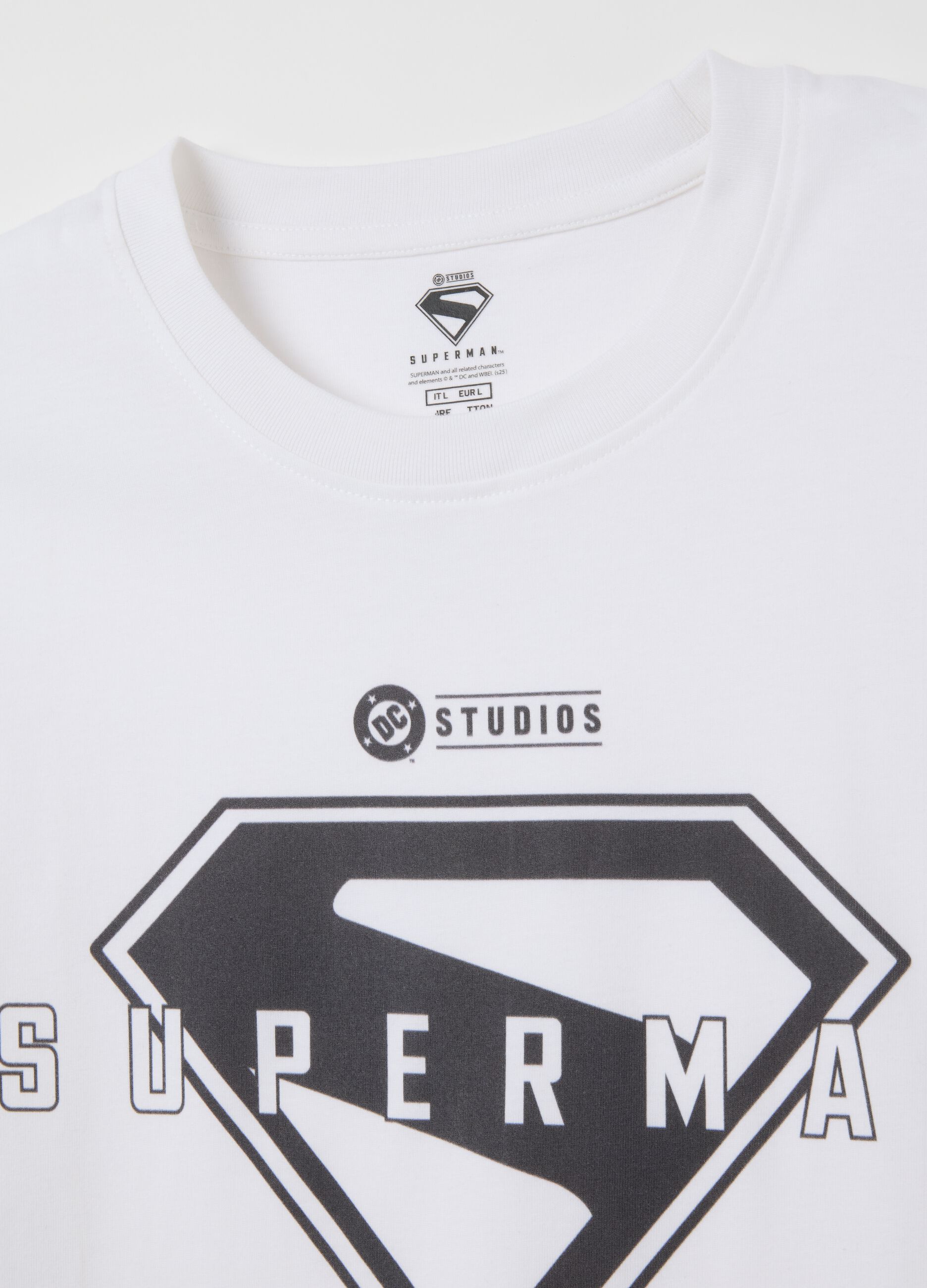 Men's white pure cotton T-shirt with Superman logo