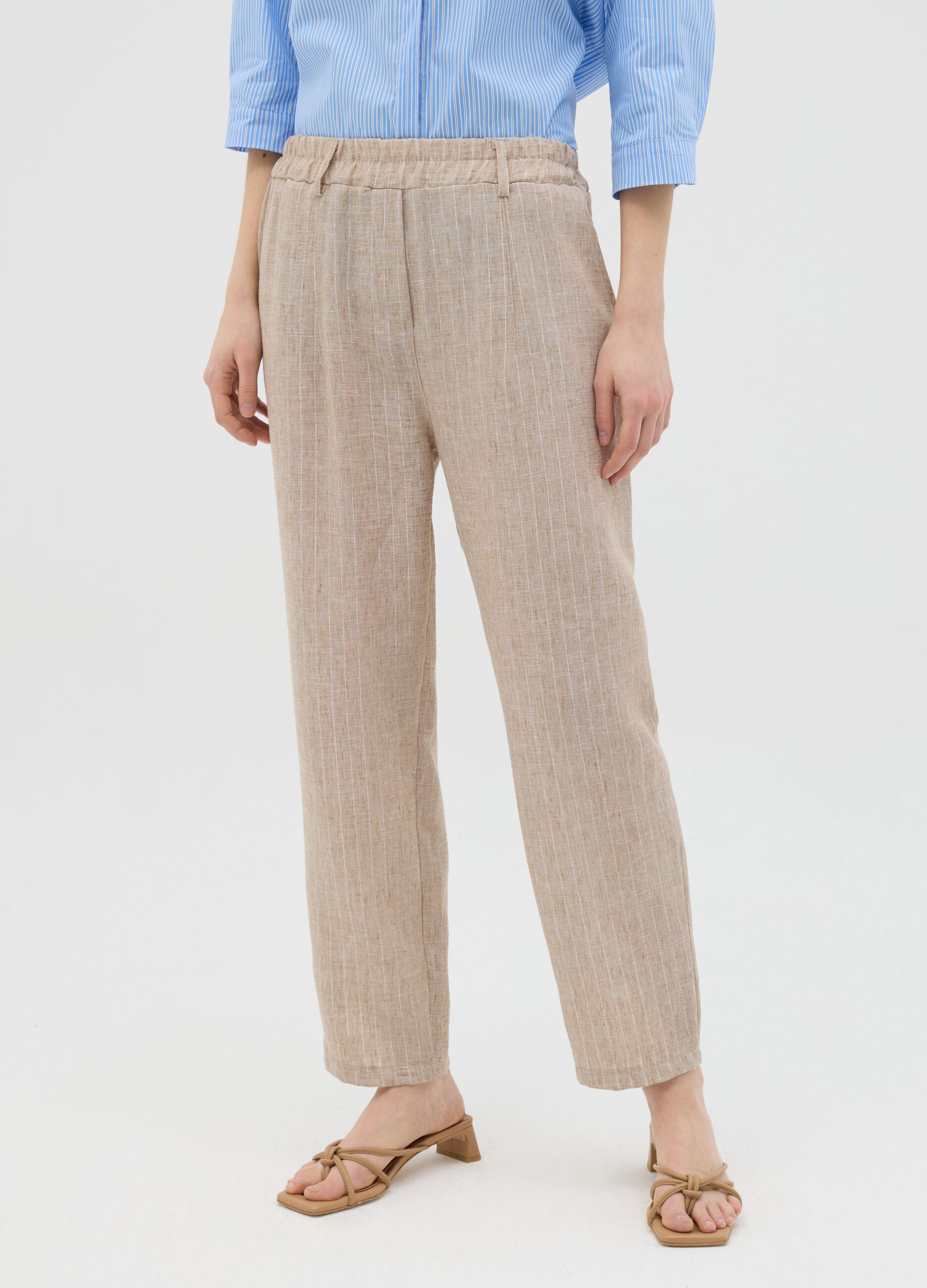 Beige trousers in stretch fabric