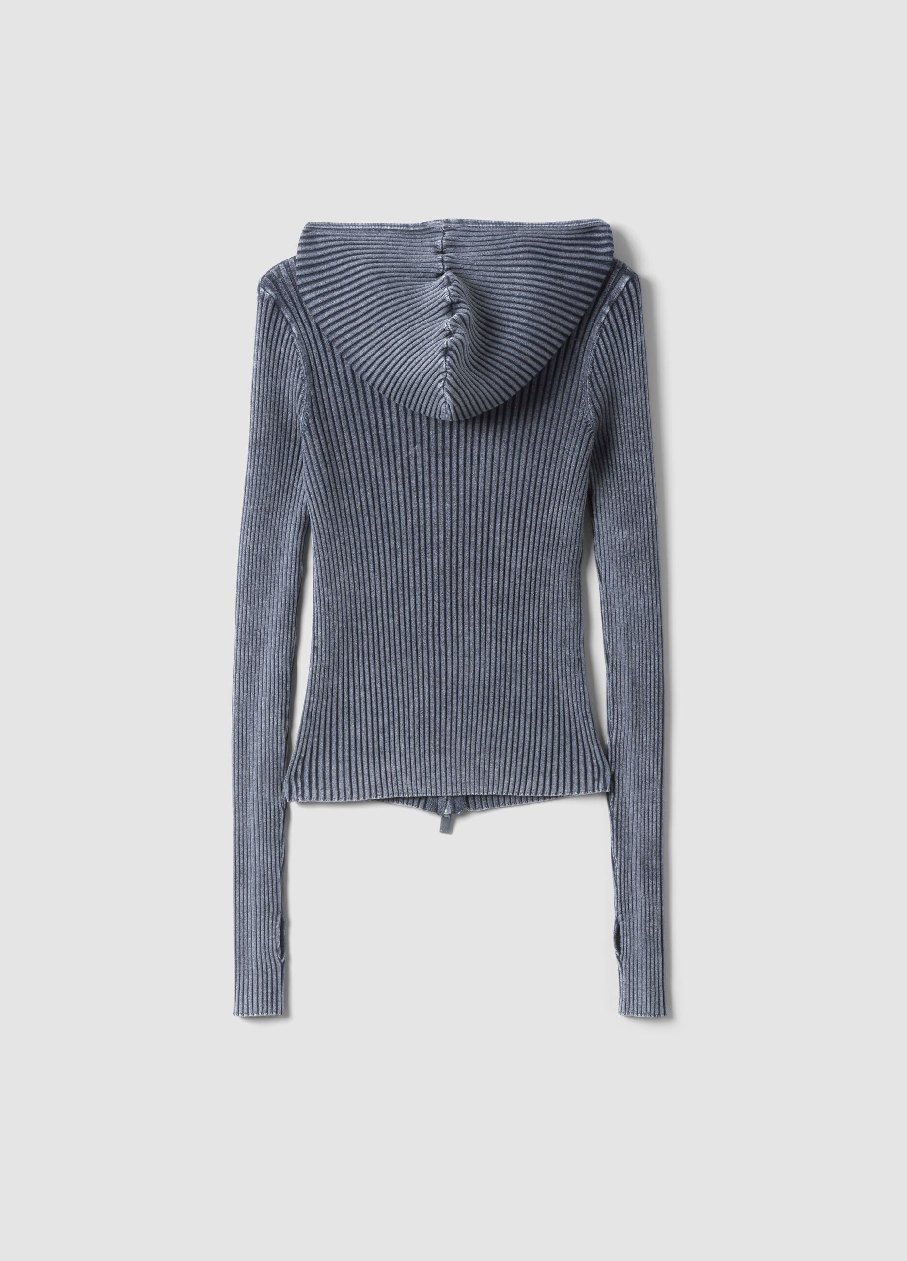Ribbed Knit Hoodie in Vintage Grey