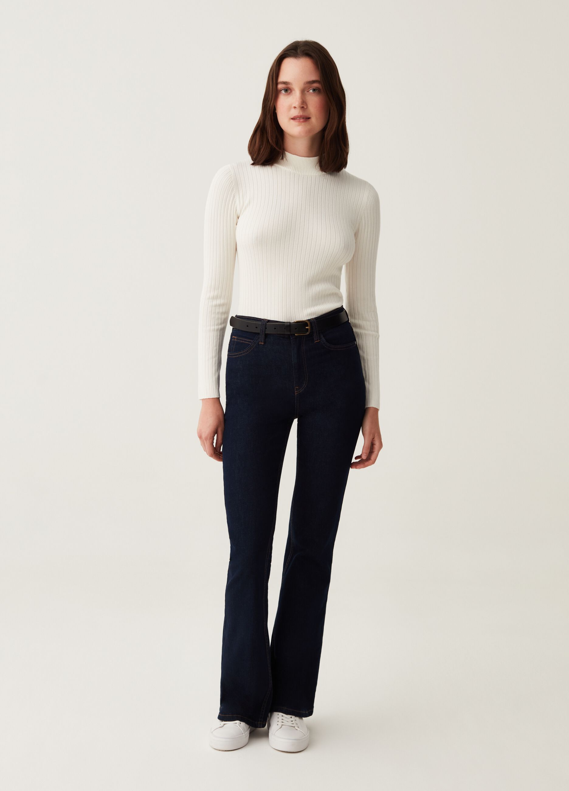 Pullover mock neck a coste piatte_1