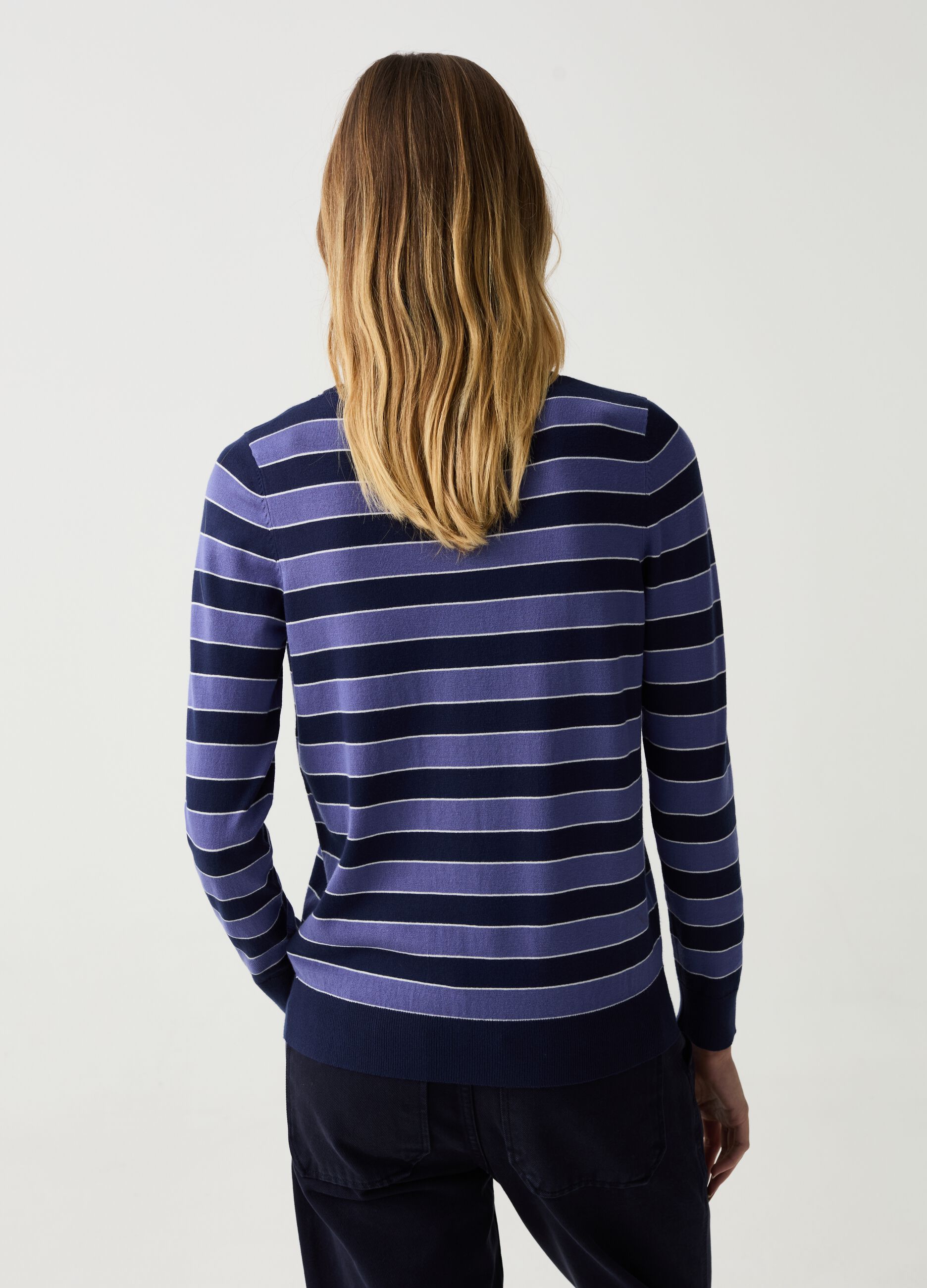 Long-sleeved striped knit shirt