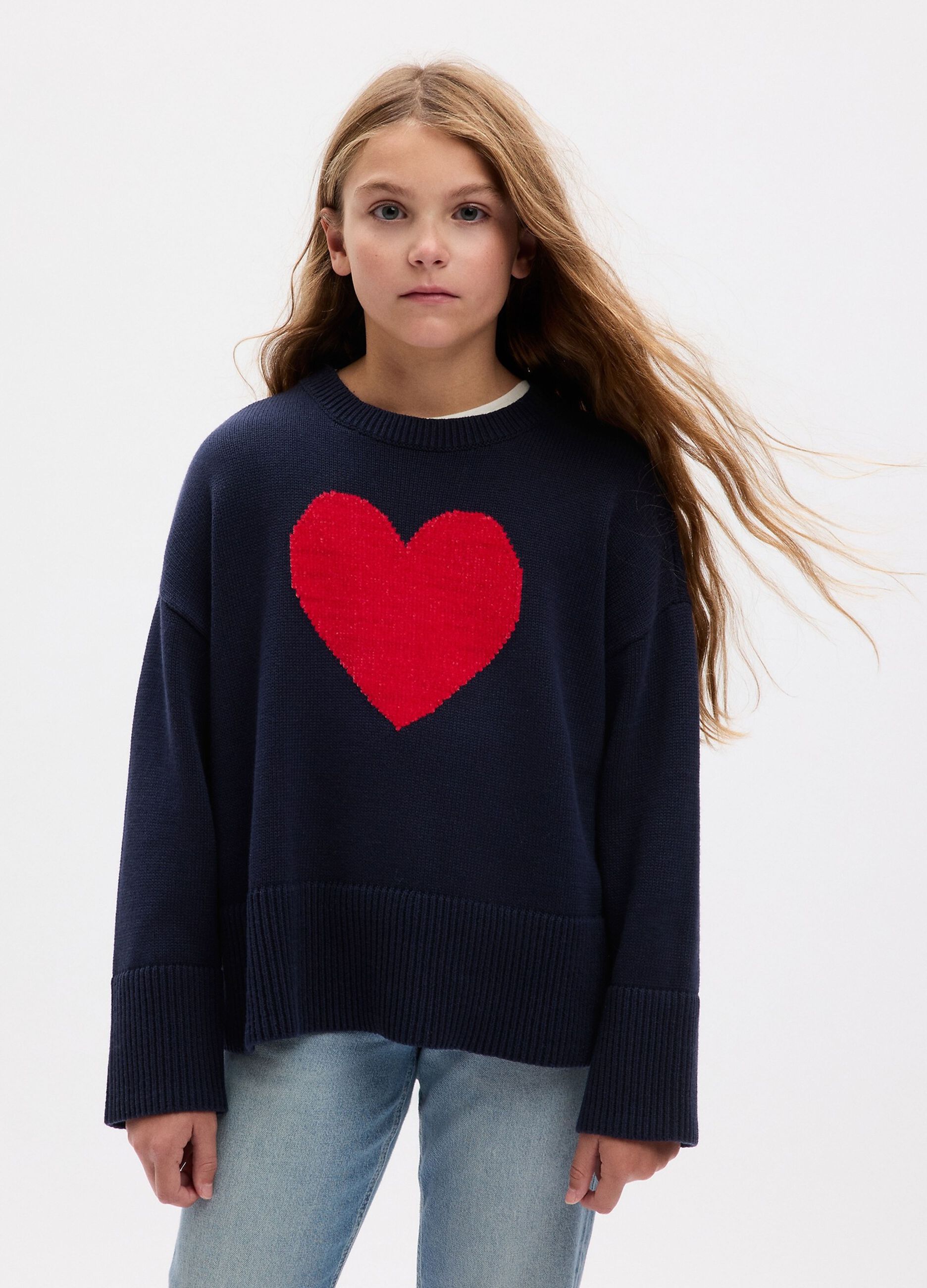 Pullover in maglia con cuore jacquard