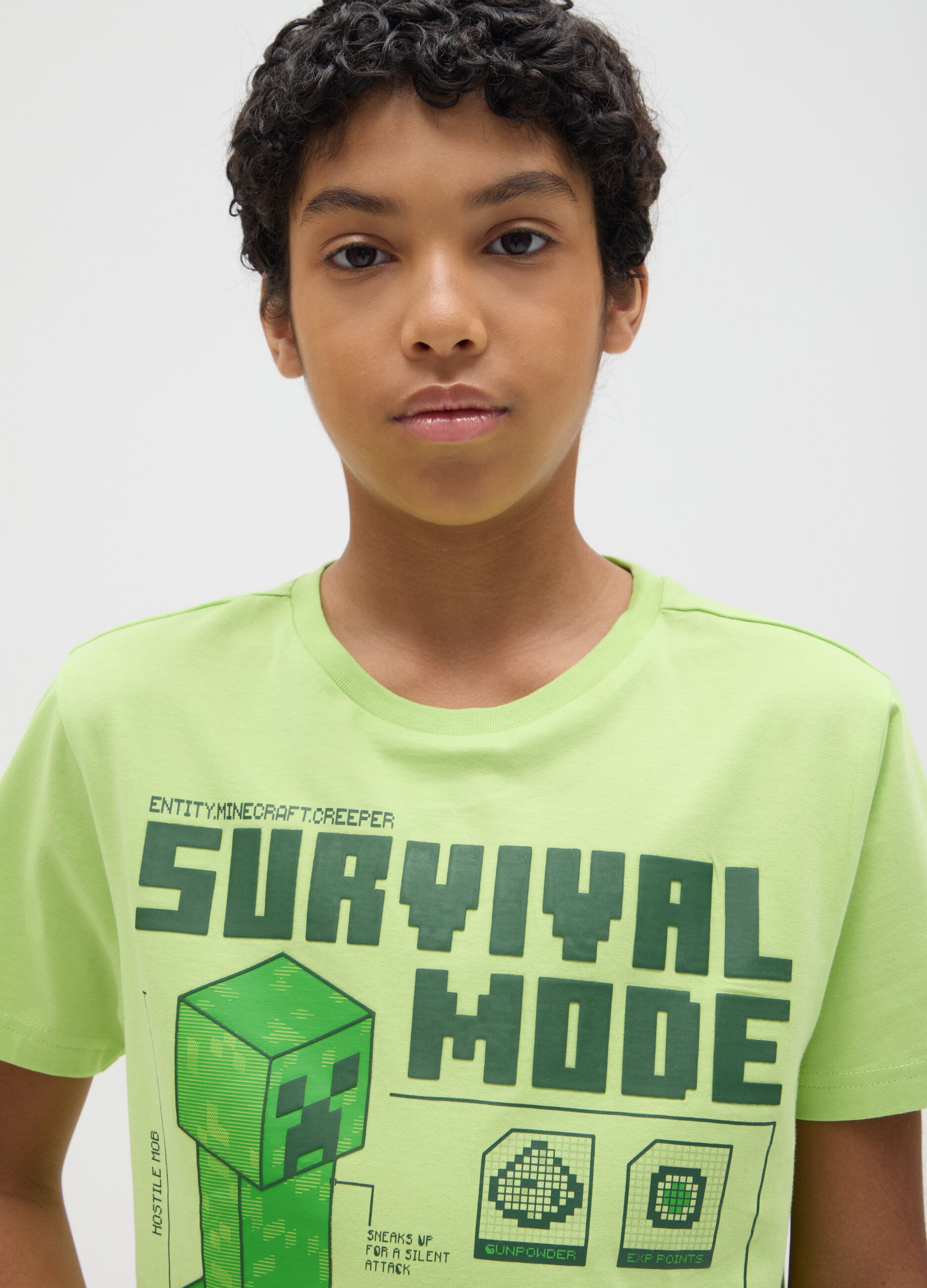 Green 'survival mode' cotton T-shirt for kids