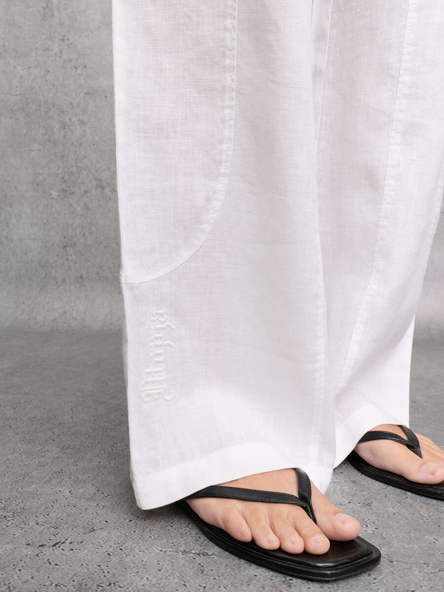 100% Linen Wide-Leg Trousers White_5