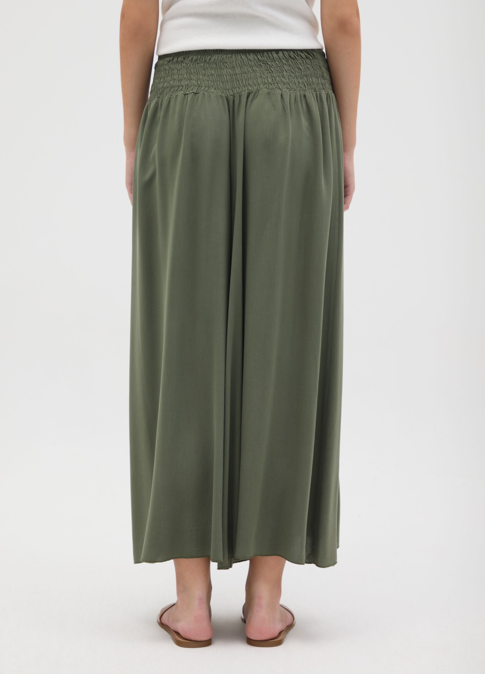 Women's green pure viscose trousers, regular fit