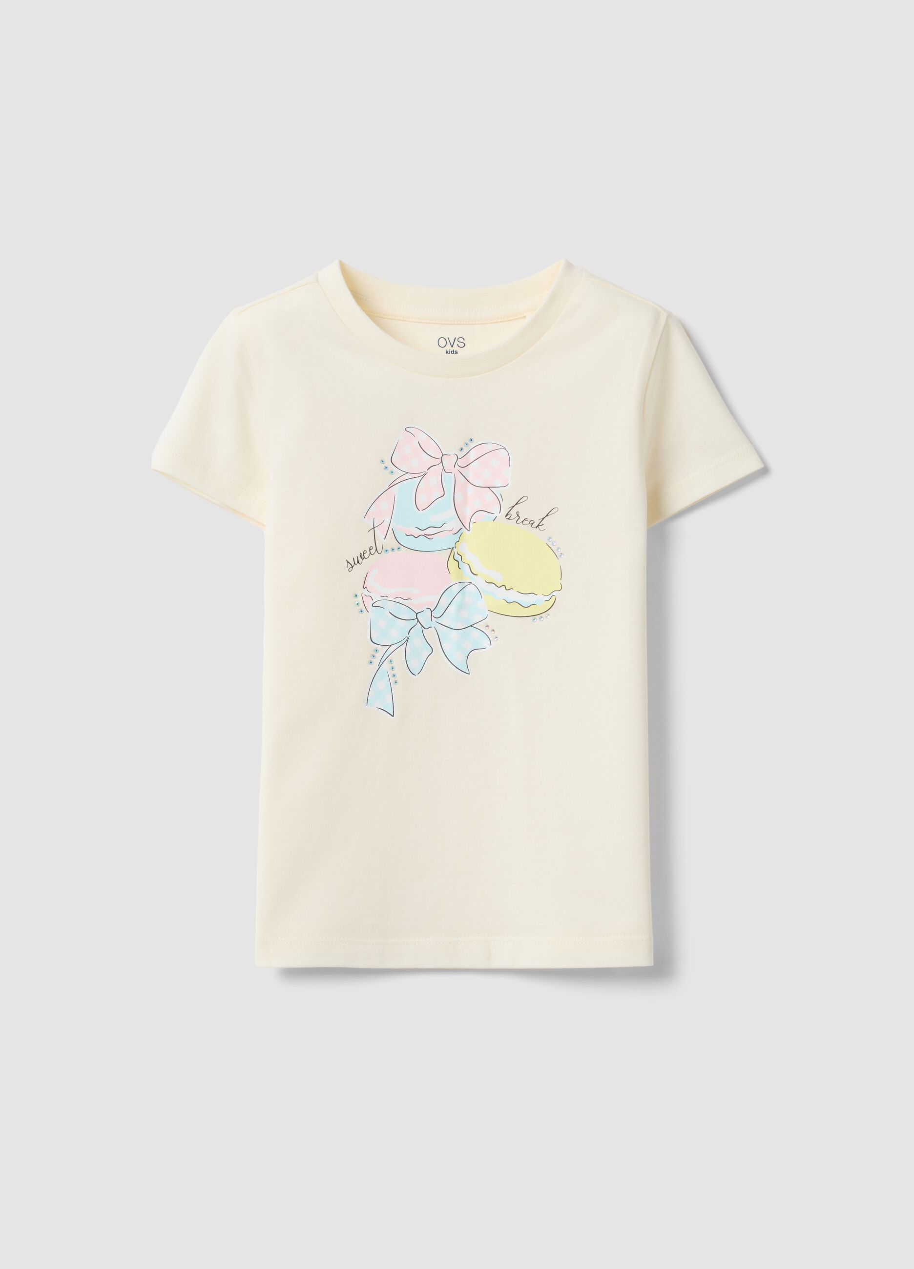 Beige regular fit pure cotton t-shirt with print for girls
