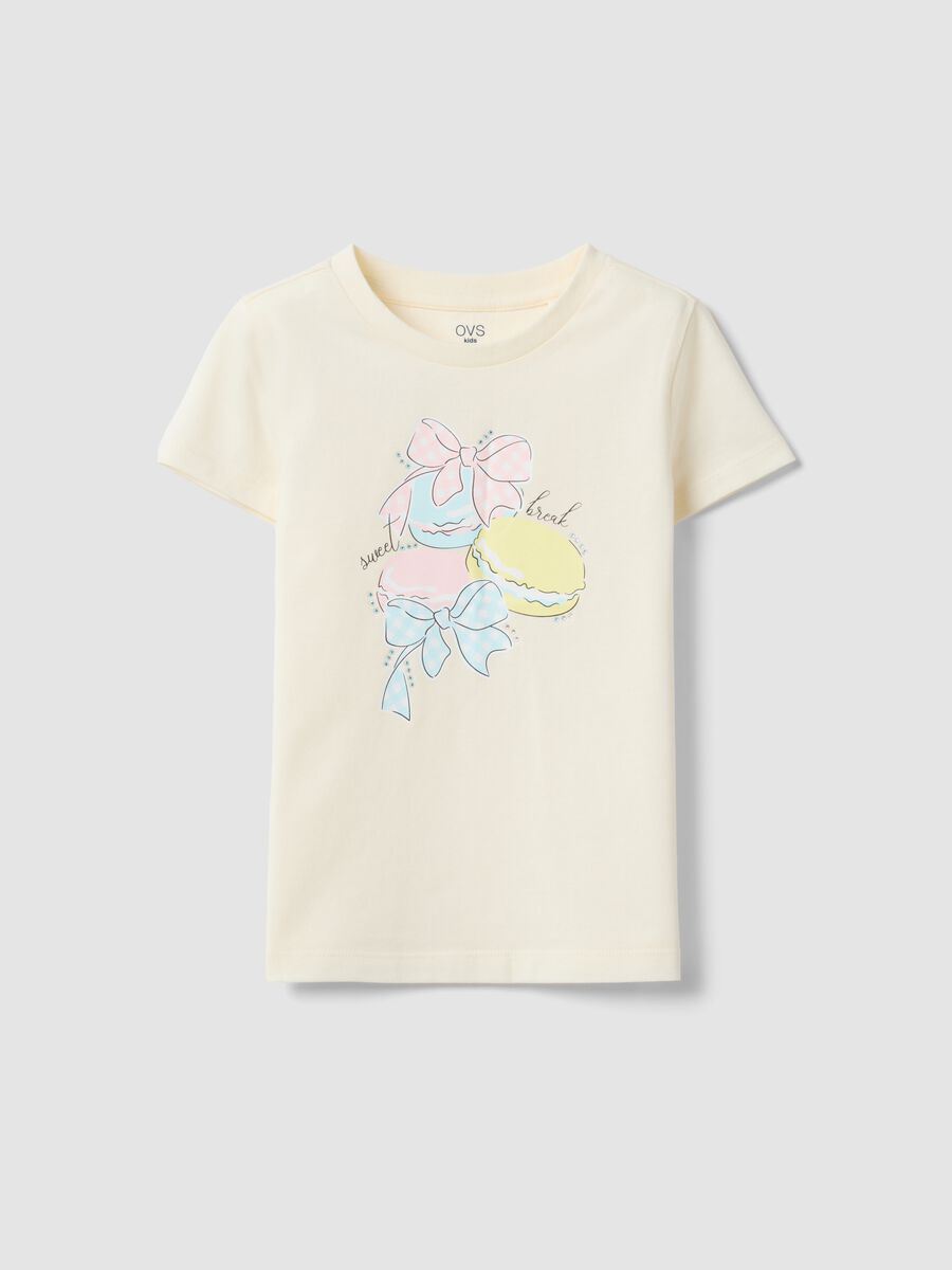 T-shirt in puro cotone beige regular fit con stampa per bambina_0