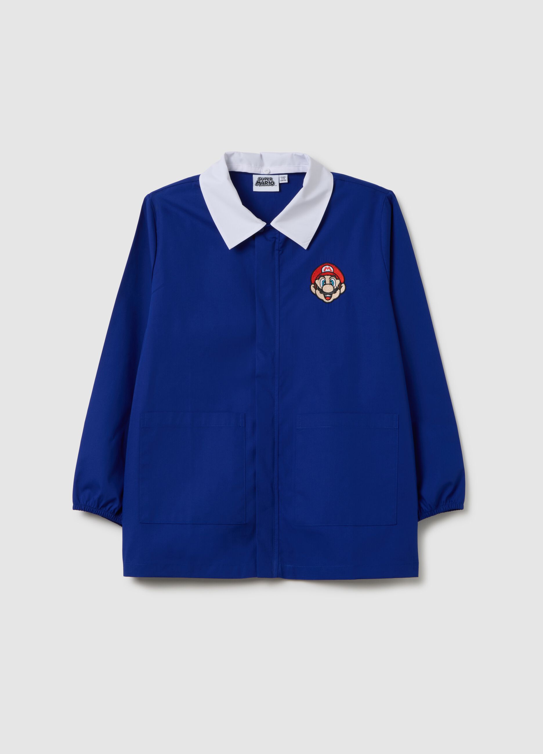 Children's school jacket in blue cotton blend with Super Mario logo