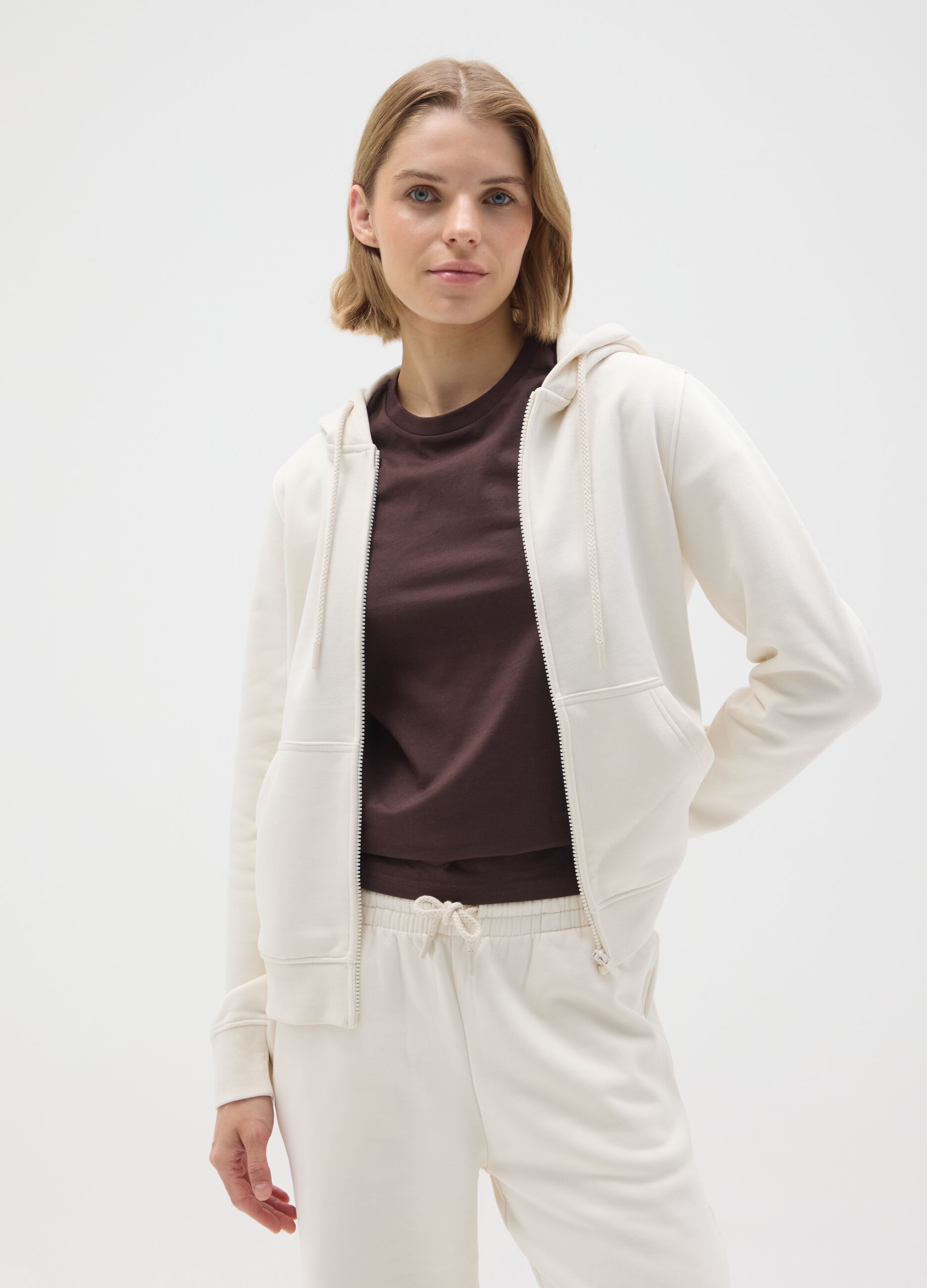 White cotton blend sweatshirt regular fit