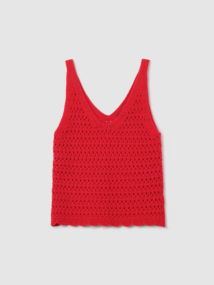 Red crochet tank top with V neck_0