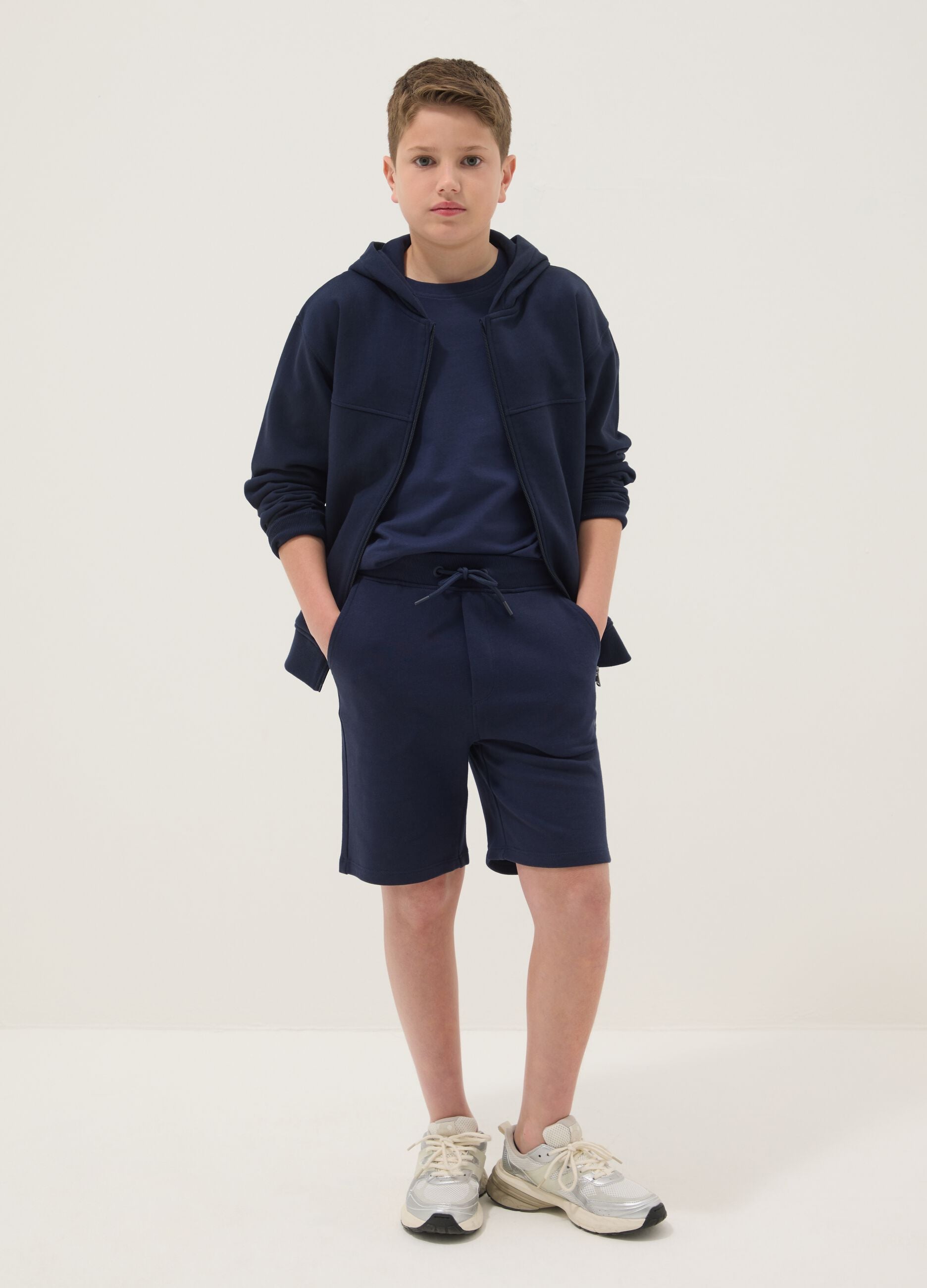 Boys&rsquo; blue pure cotton shorts, relaxed fit